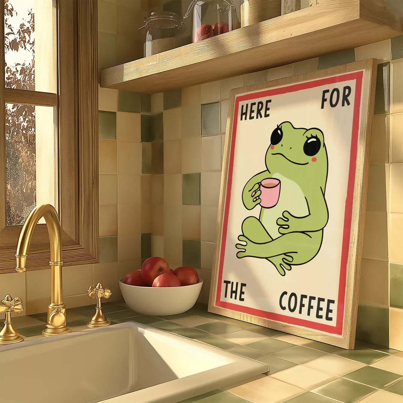 FROG HERE FOR THE COFFEE WALL ART PRINT