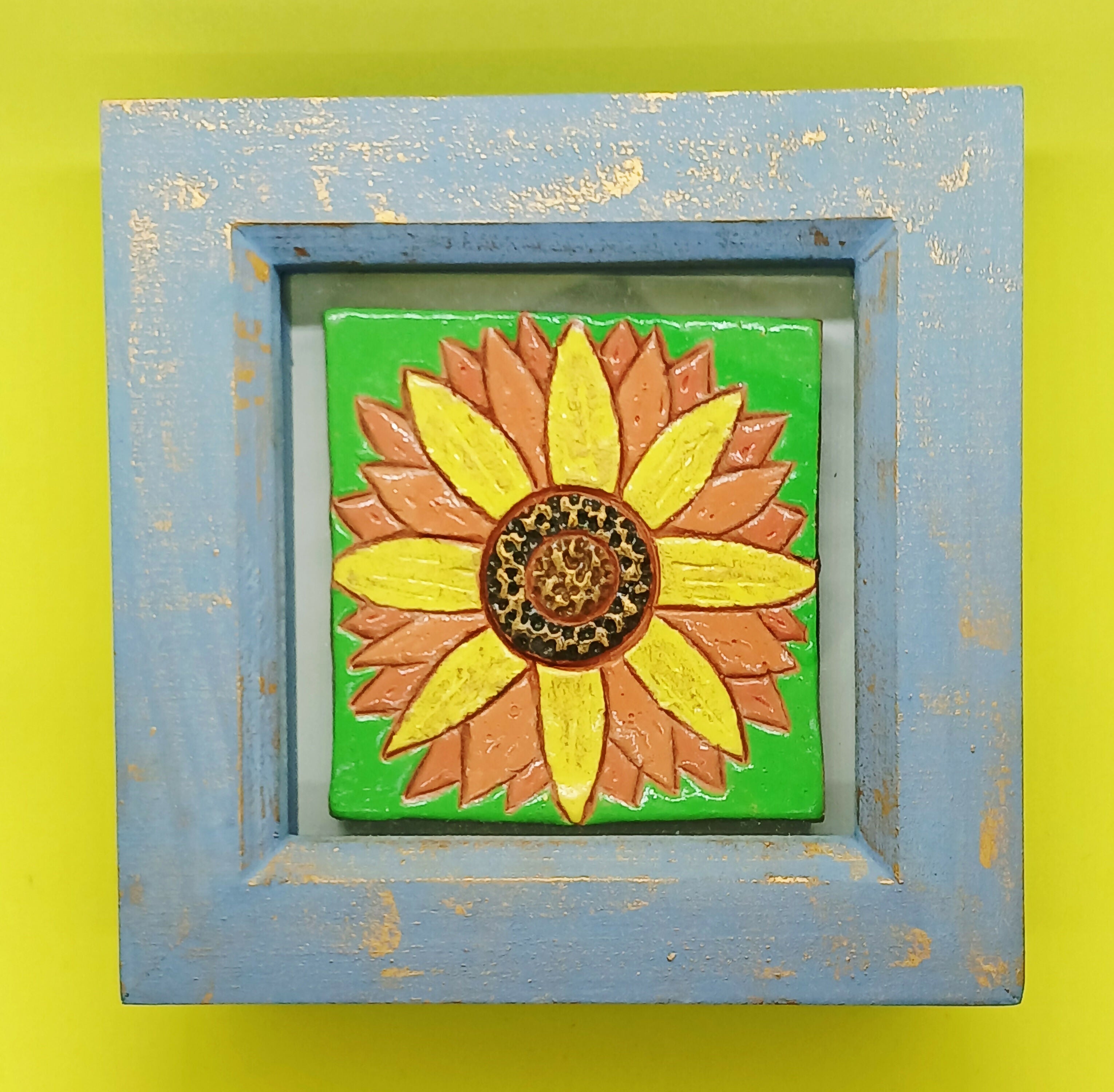 Sunflower Small Box Frame Clay Tile