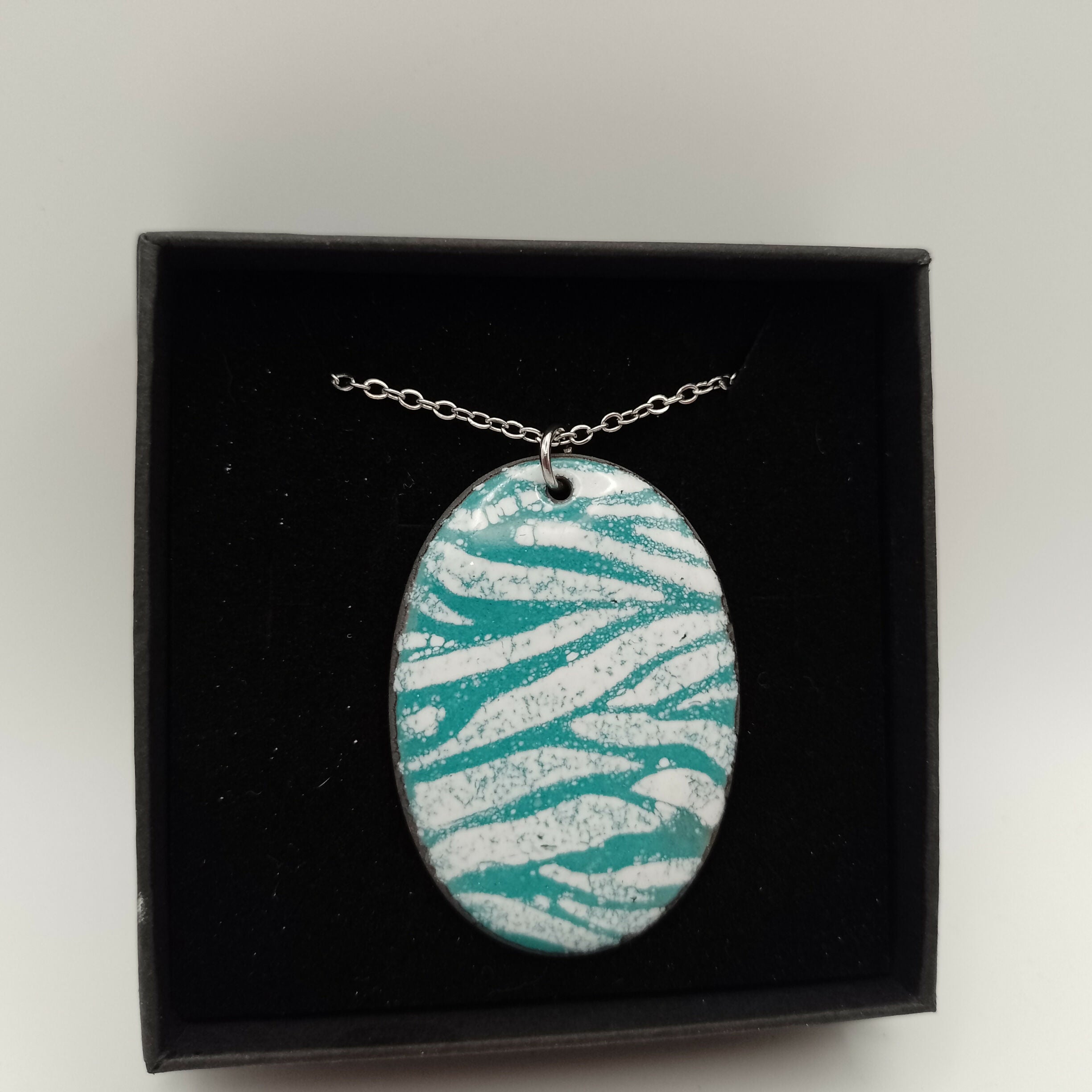 Blue and White Striped Oval Pendant