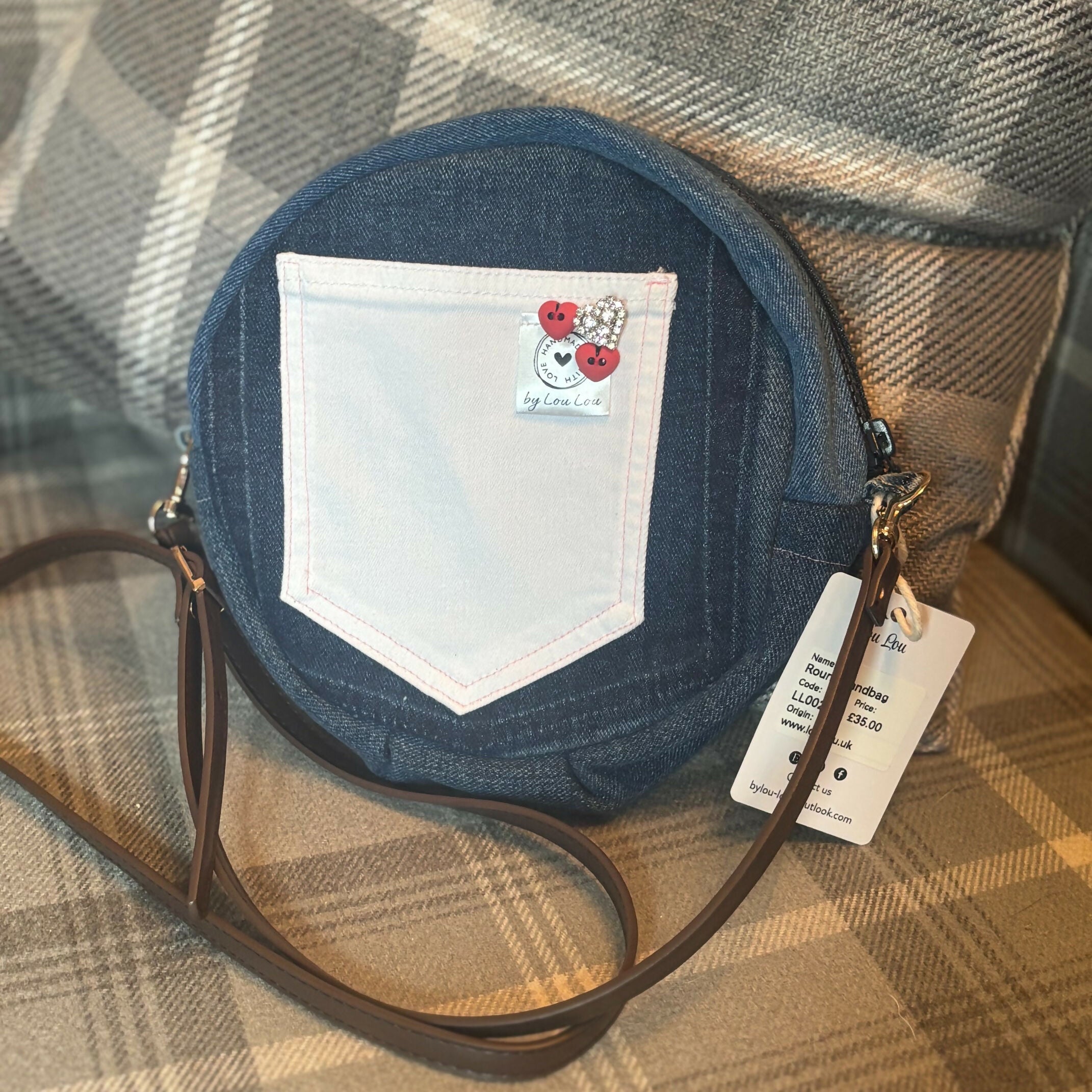 Unique Bag Round Handbag Made From Upcycled Jeans And fabric