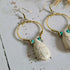White Howlite Hoop Earrings; Hammered Brass Wire Boho Crystal Turquoise Thai Earrings