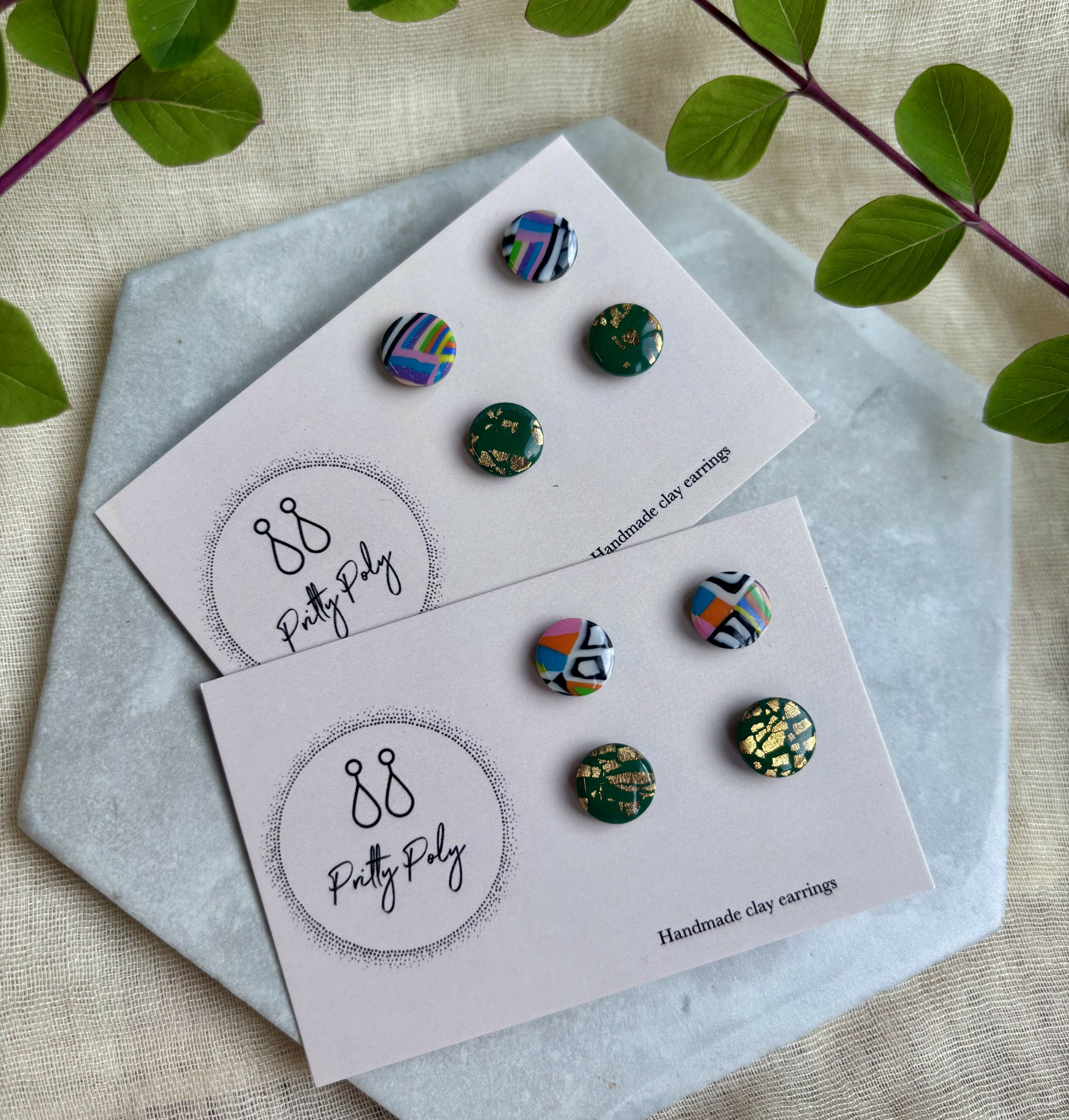 Polymer Clay Stud Pack - Colour Pattern and Green Gold