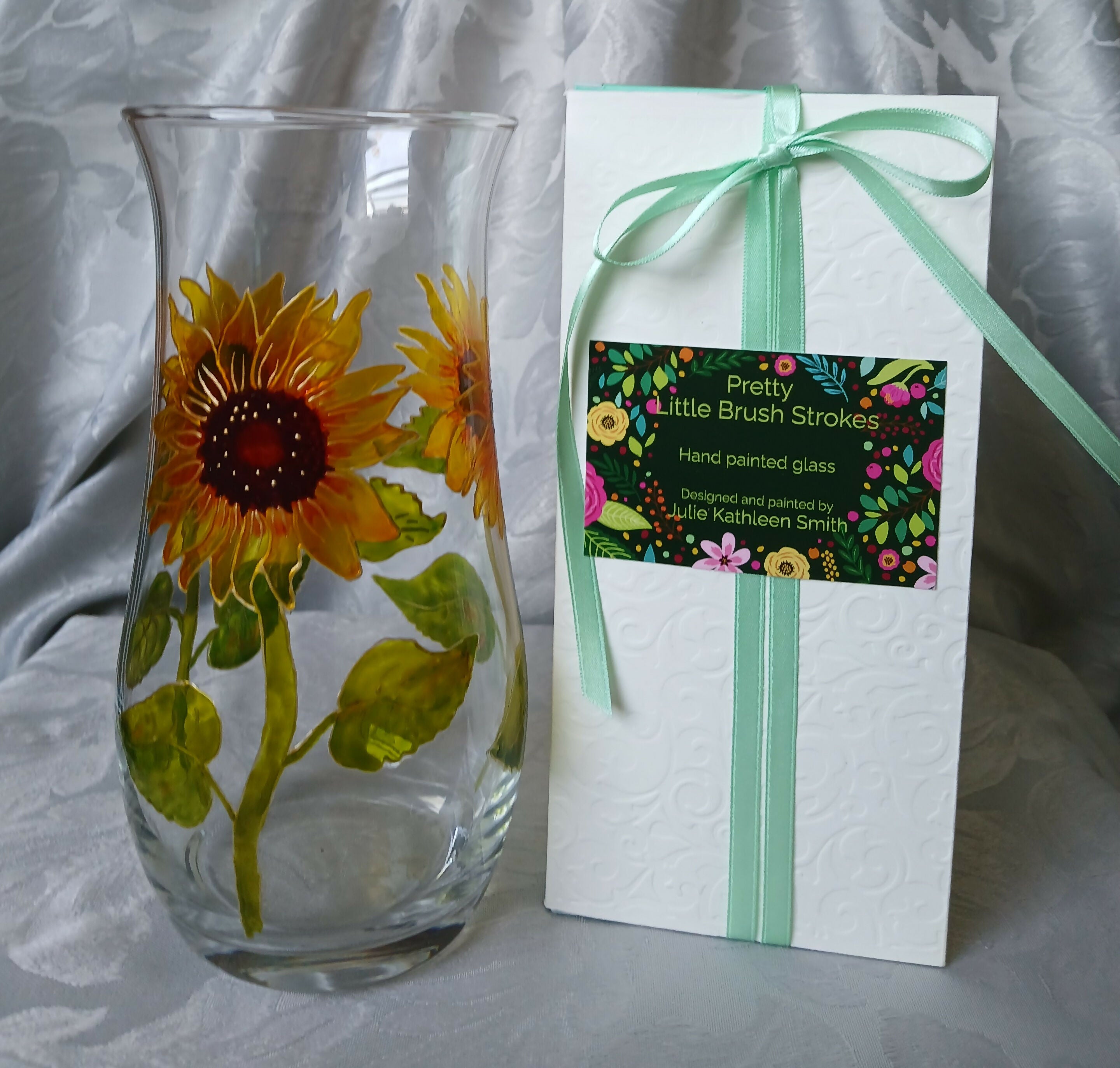 Hand Painted Glass vase, Choice of Flowers.