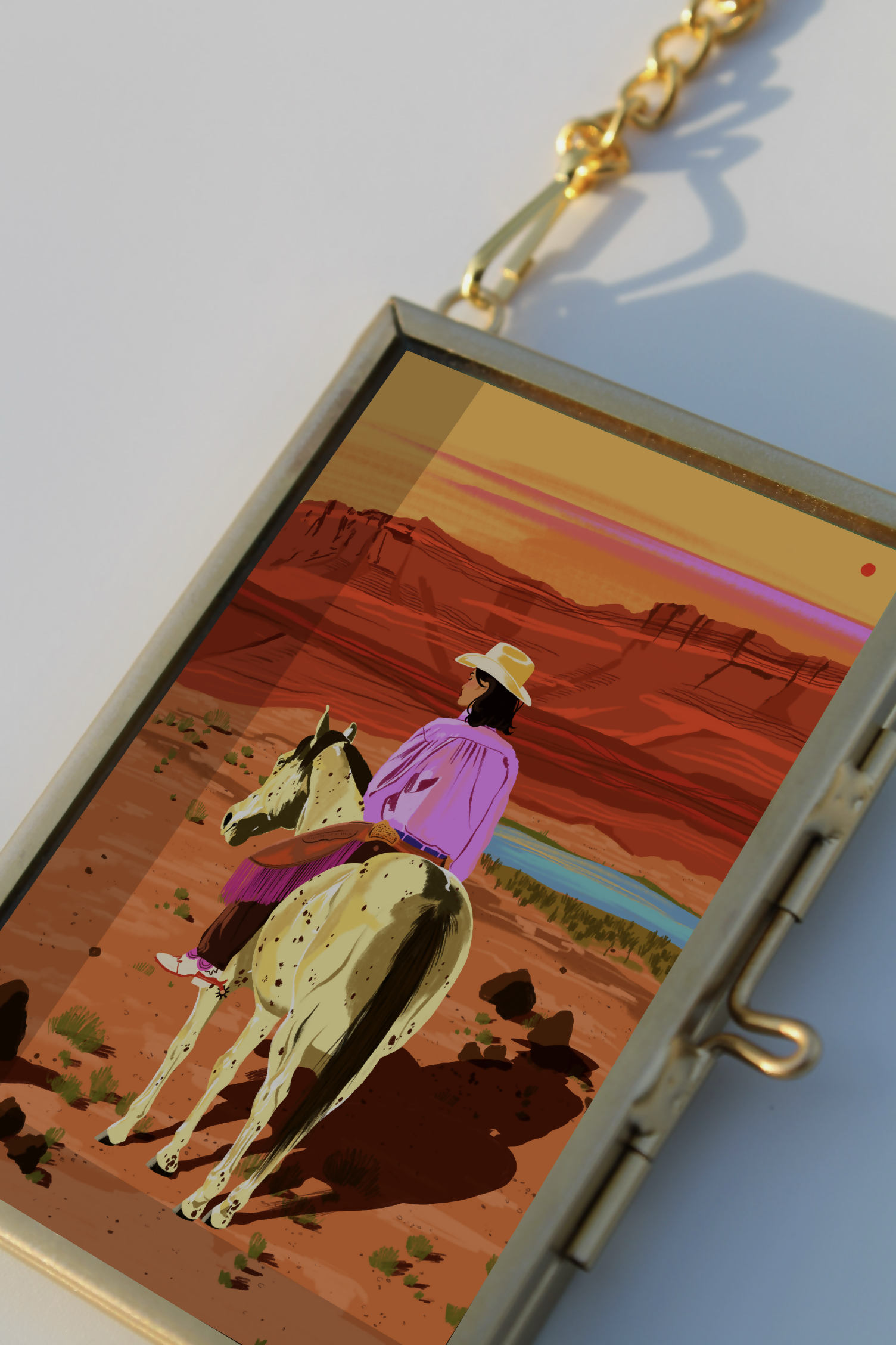 Gold Glass Mini Framed Cowgirl Art