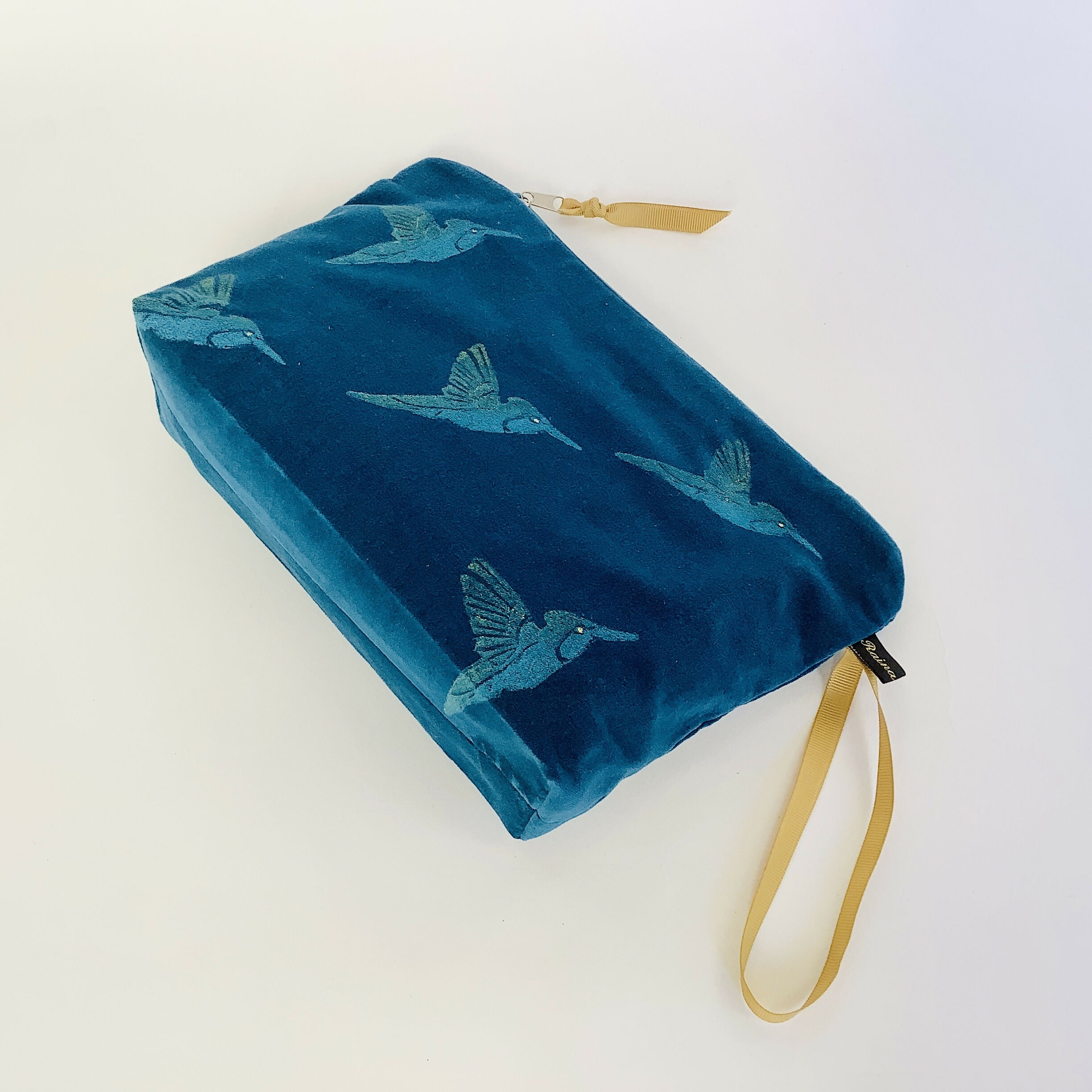 Teal Velvet Hummingbirds Makeup Bag