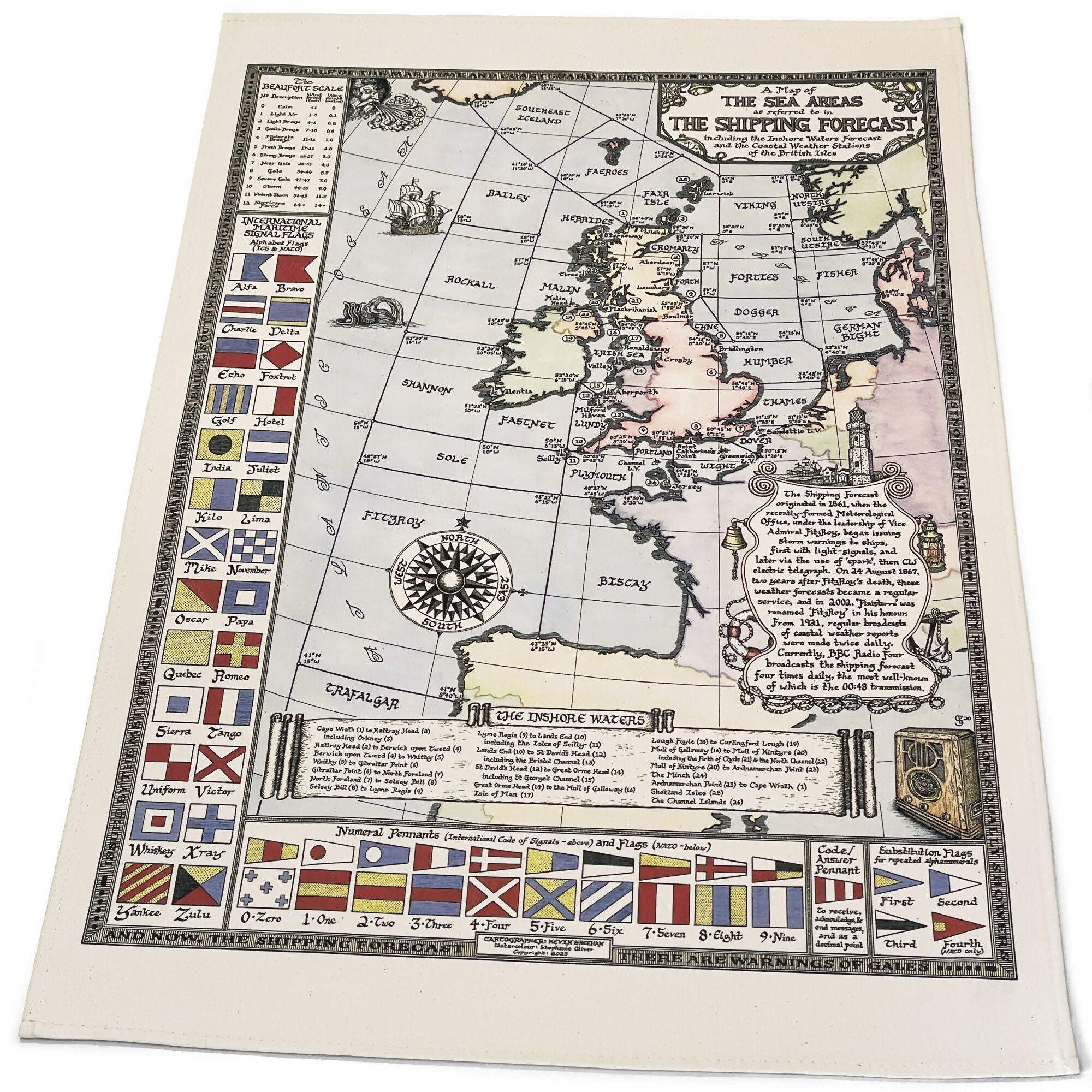 Colour Shipping Forecast Map Tea Towel