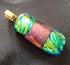 Fused Dichroic Glass Rectangular Pendant With a Gold Coloured Chain Necklace (Green/Gold and Dark Red)