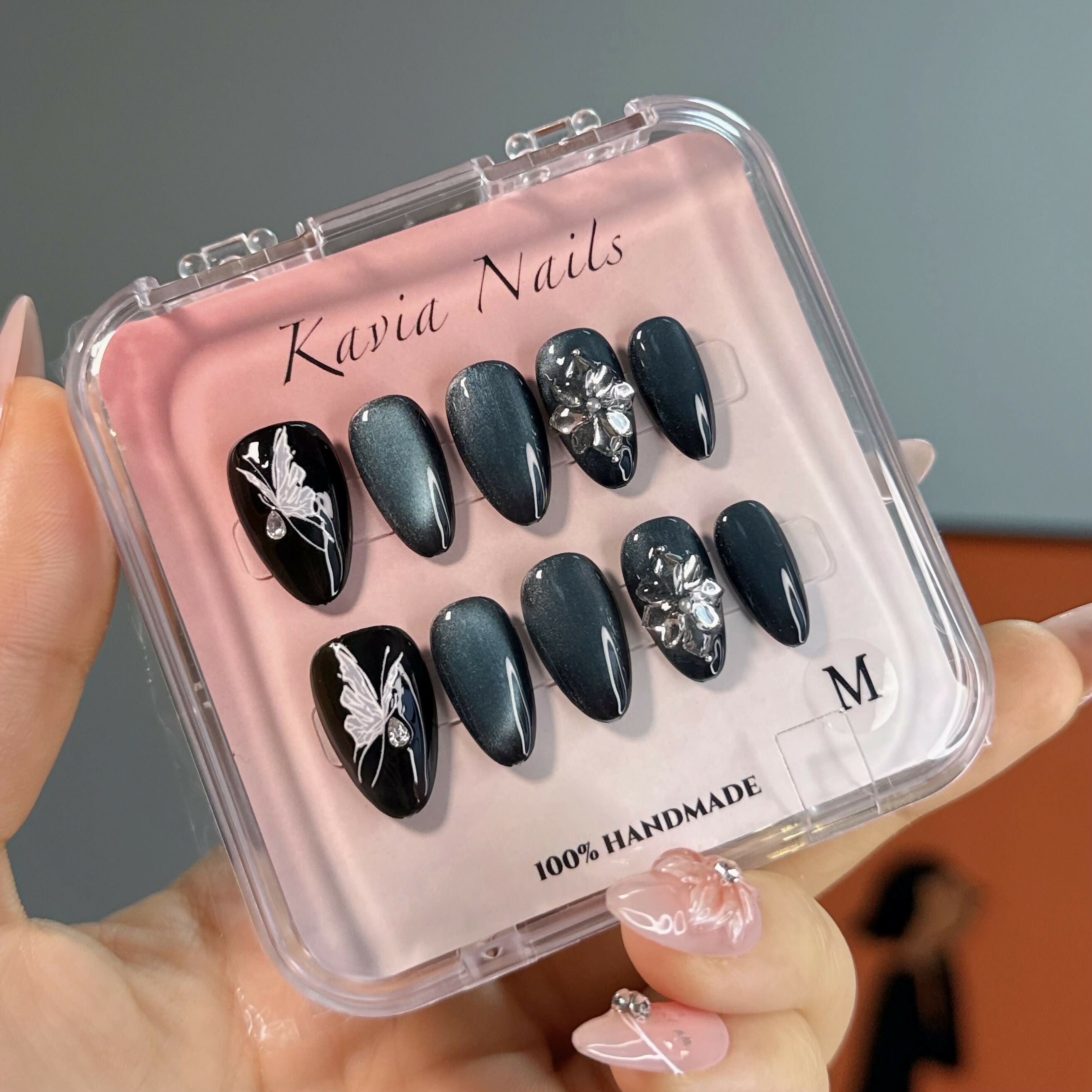 Snowflake Butterfly (Blue) - Handmade press-on nails