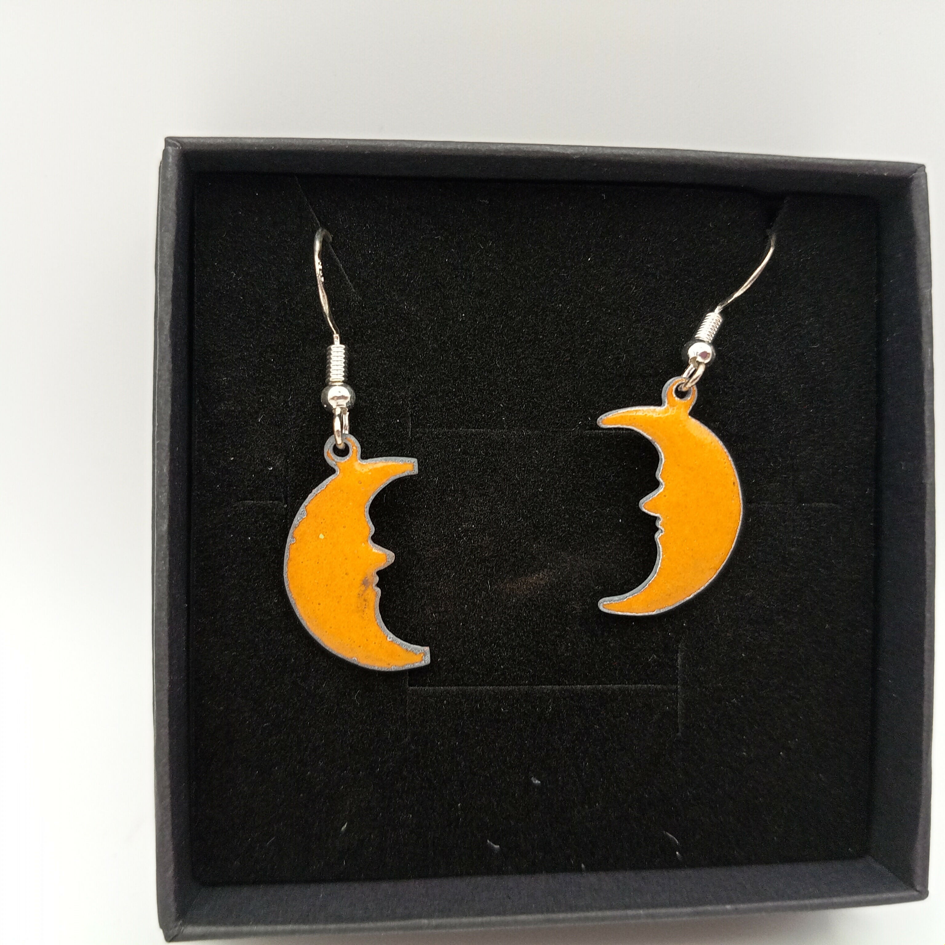 Yellow Enamel Moon Earrings