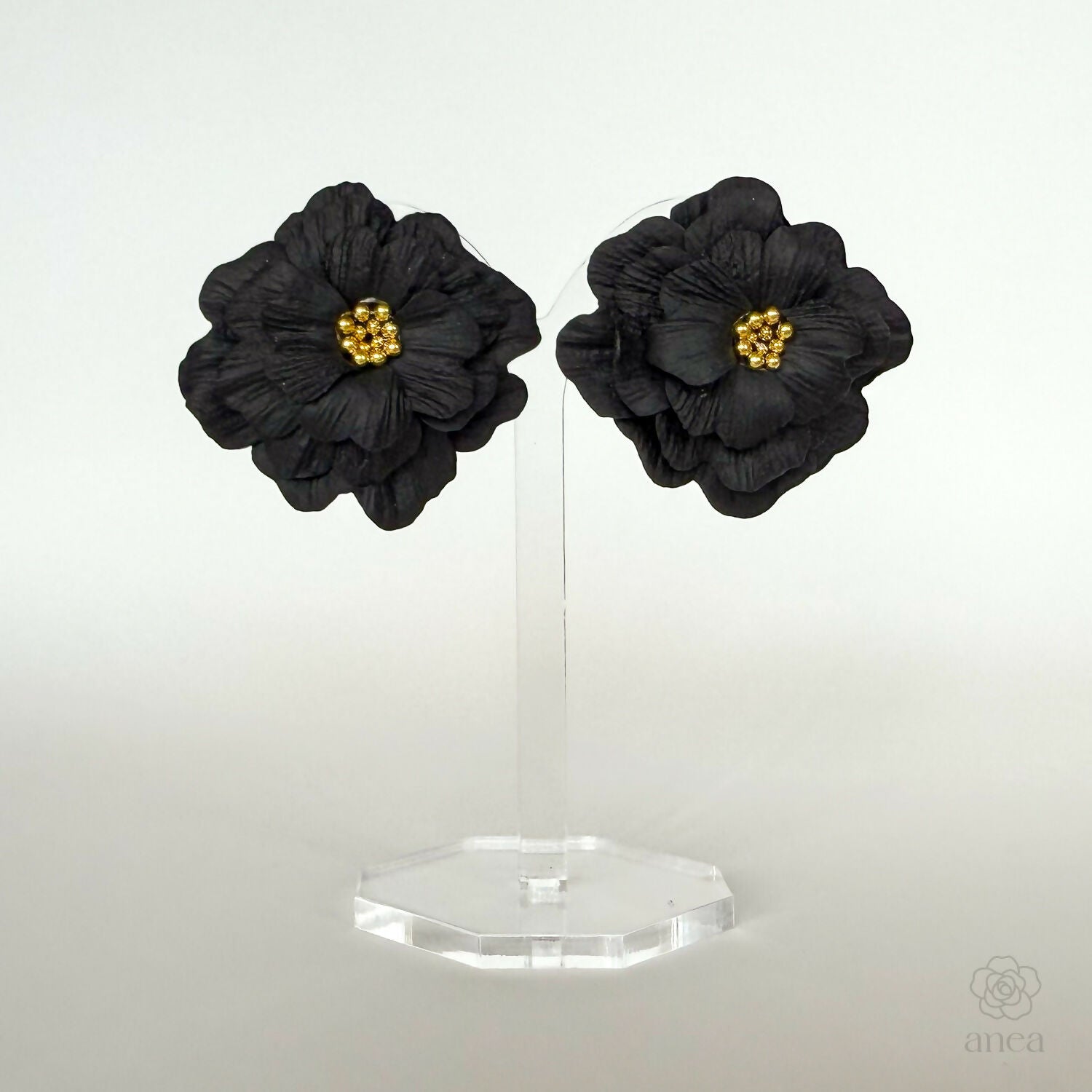 Large Floral Statement Earrings with Gold Bead Centre