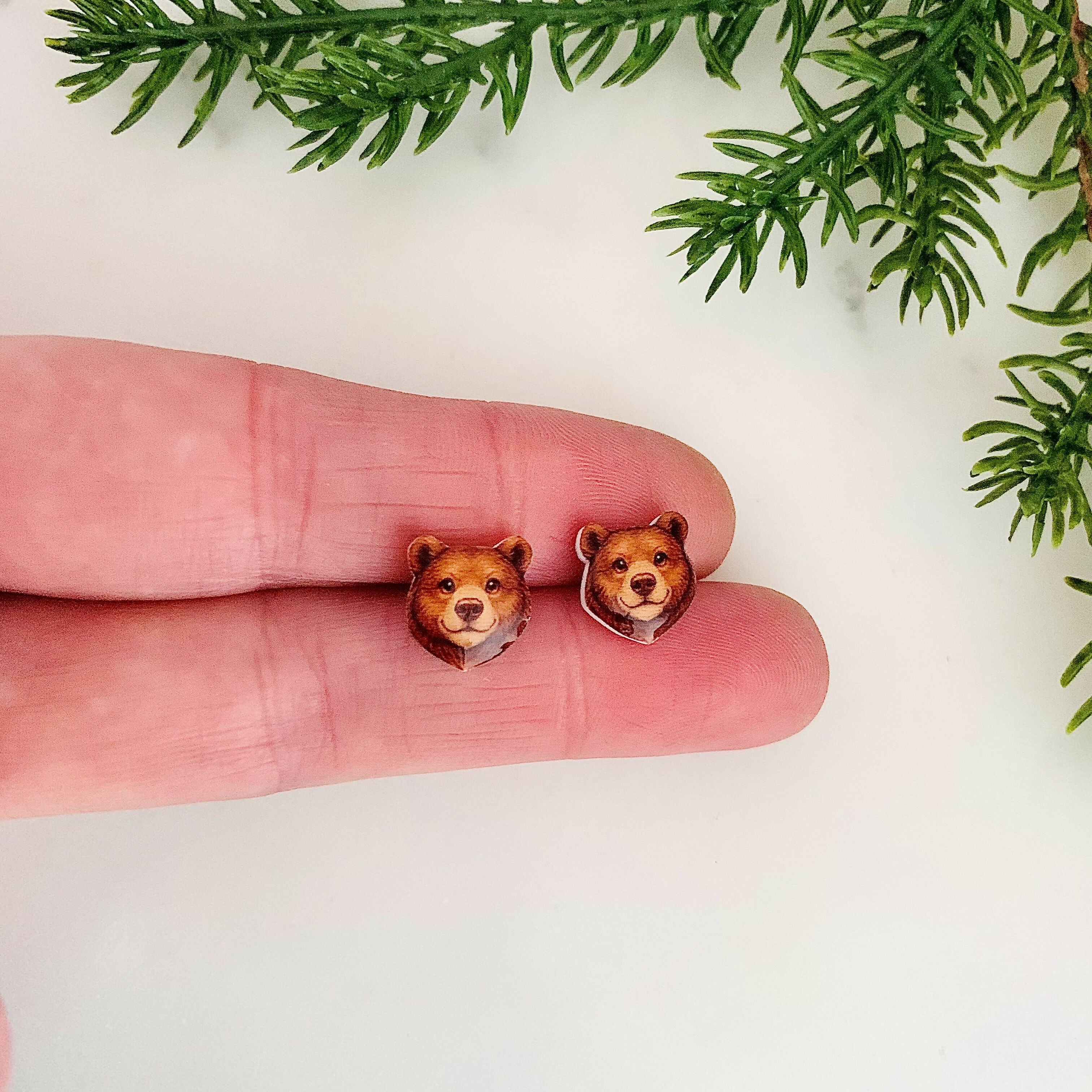 Brown Bear Stud Earrings