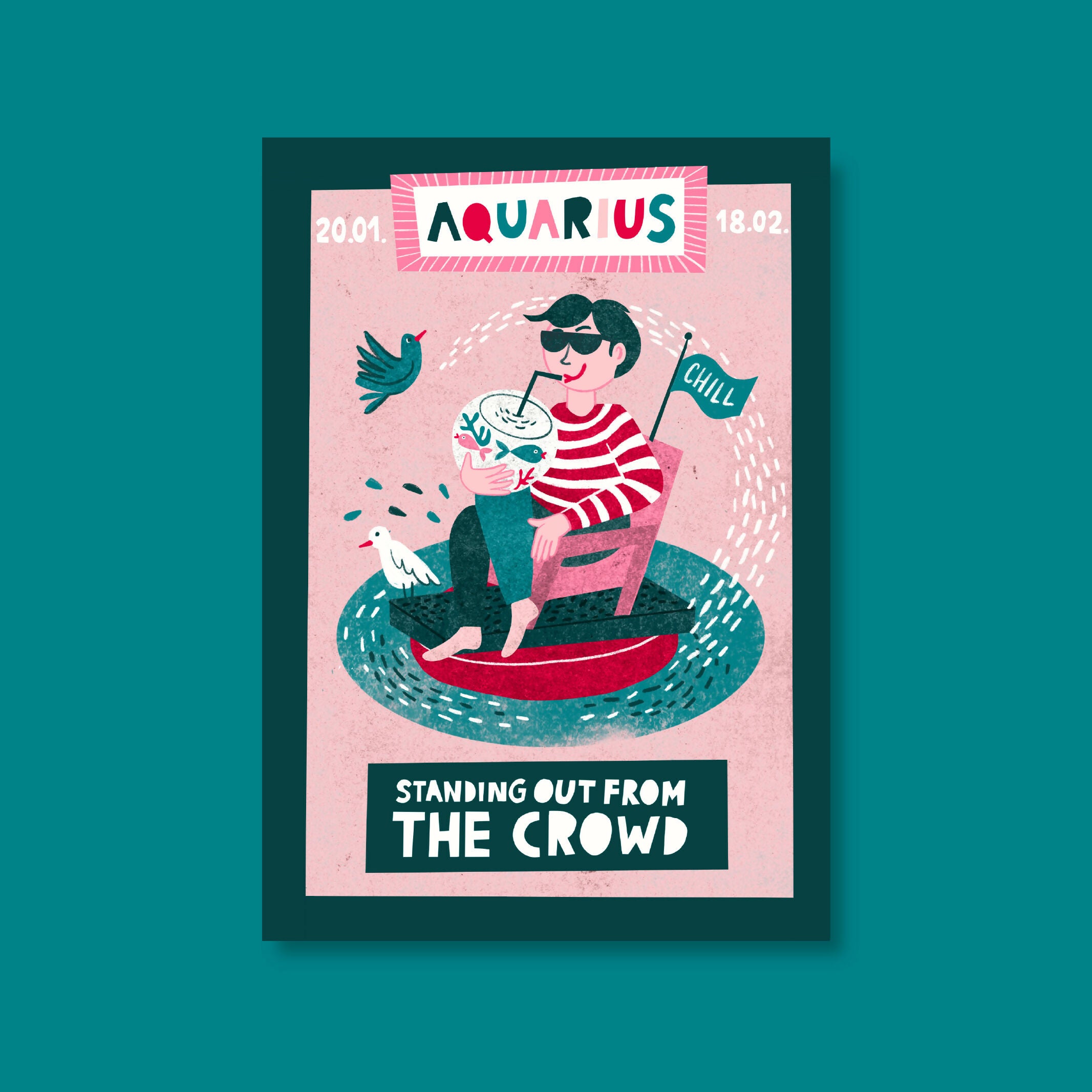 Fun Motivational Illustrated Zodiac Print - Aquarius