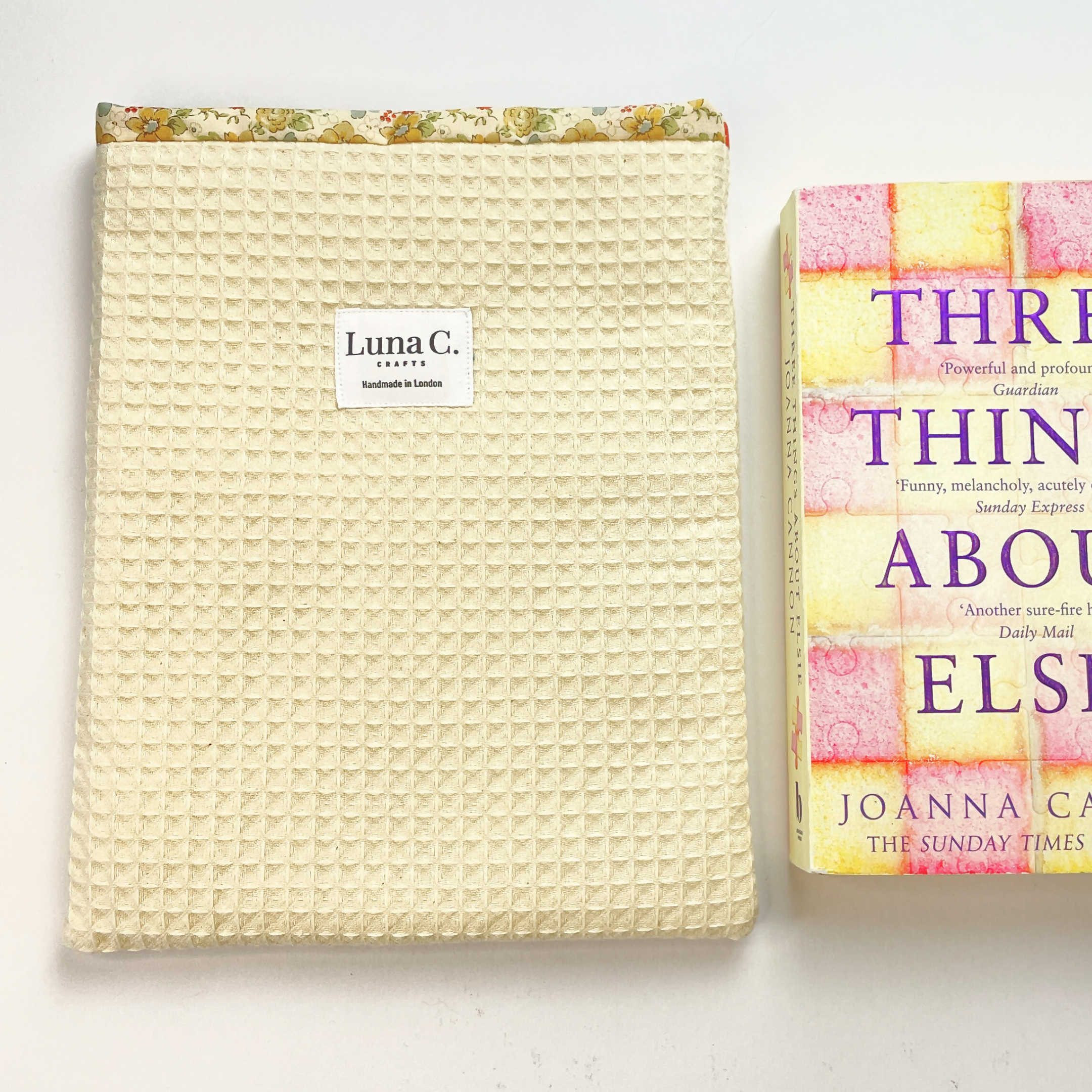 Creamy Yellow Waffle Fabric Multicolour Floral Lining Book Sleeve