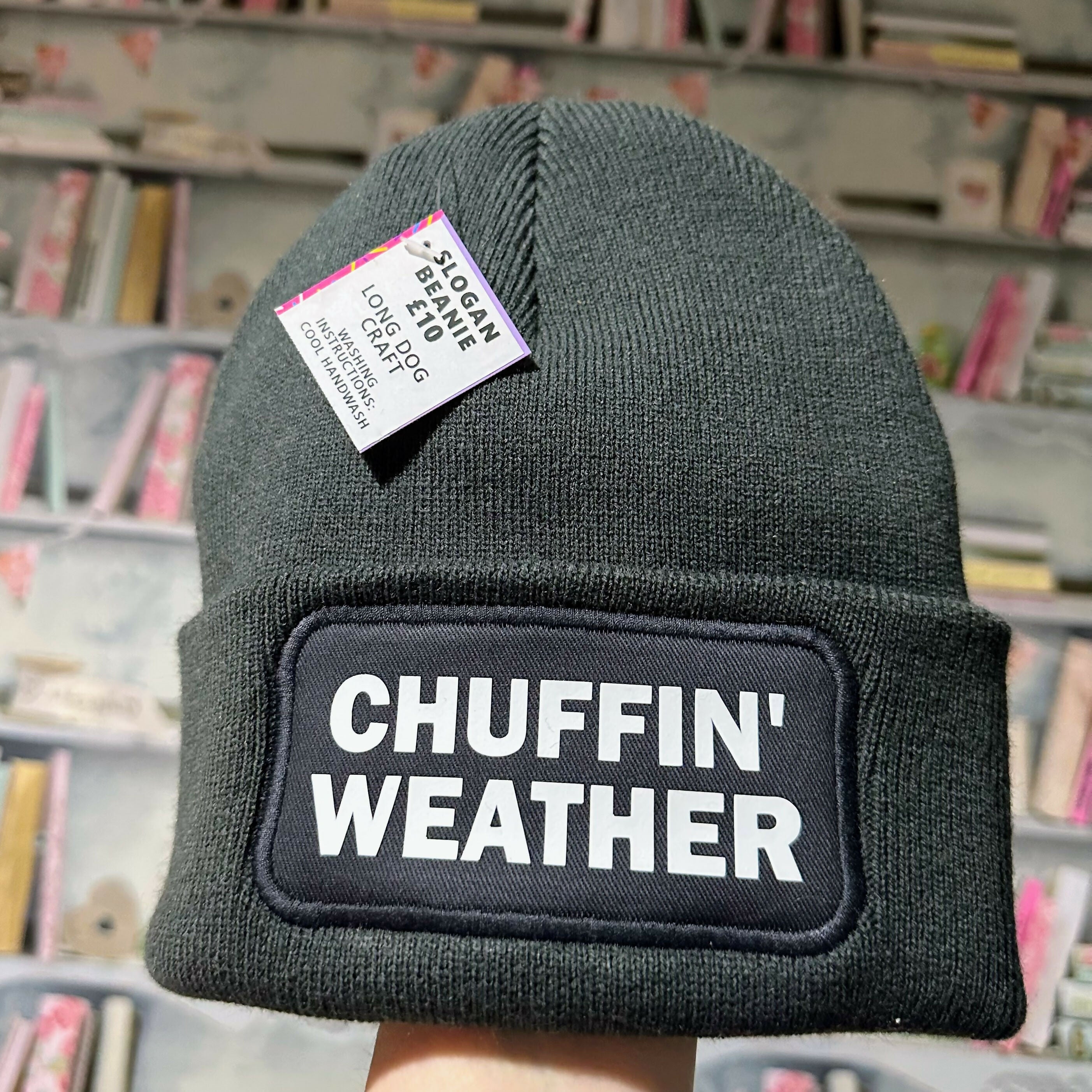 Chuffin Weather Cuffed Rectangular Patch Beanie Hat