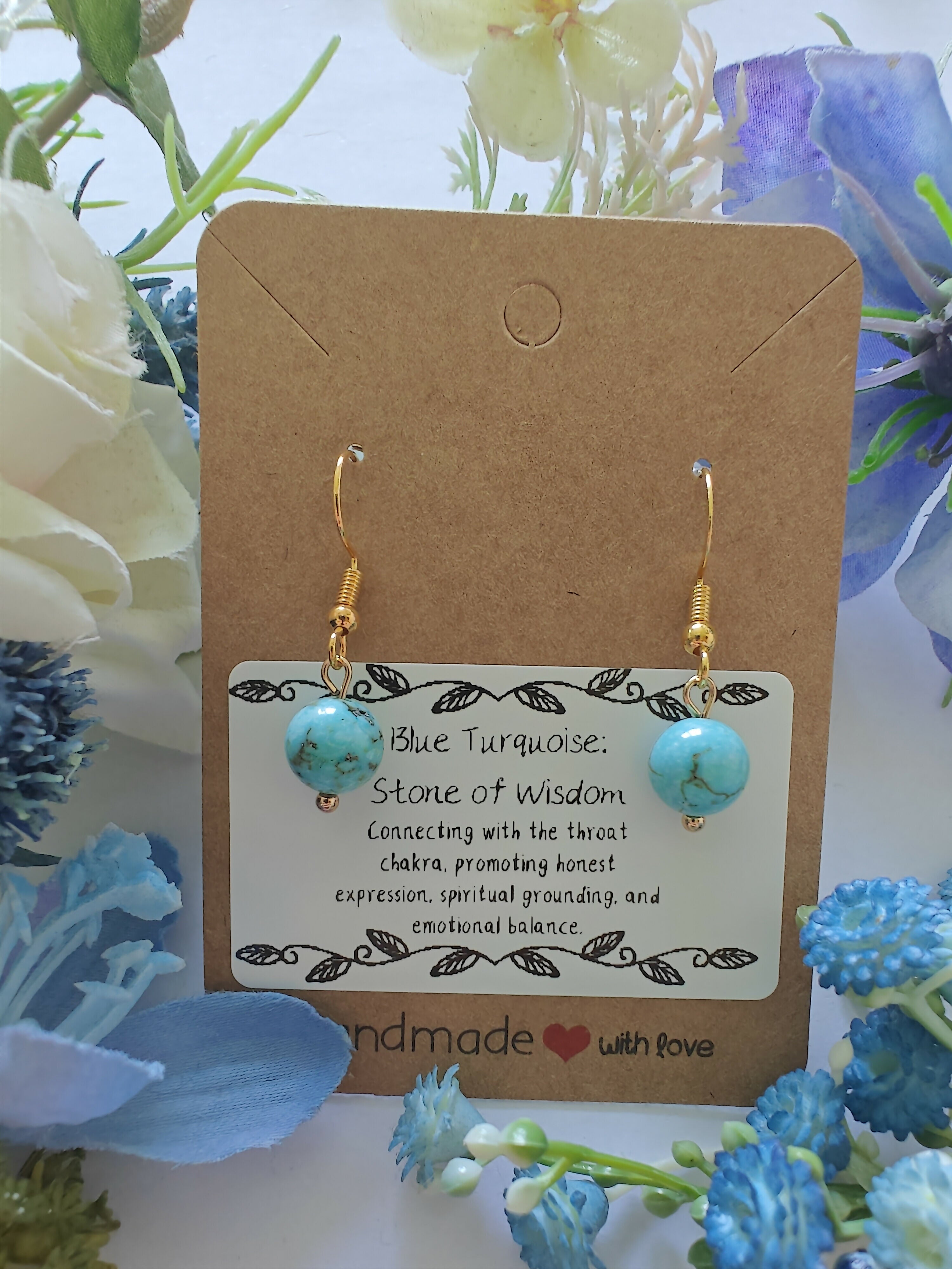 Blue Turquoise Earrings on Gold Coloured Sterling Silver Plated Hooks