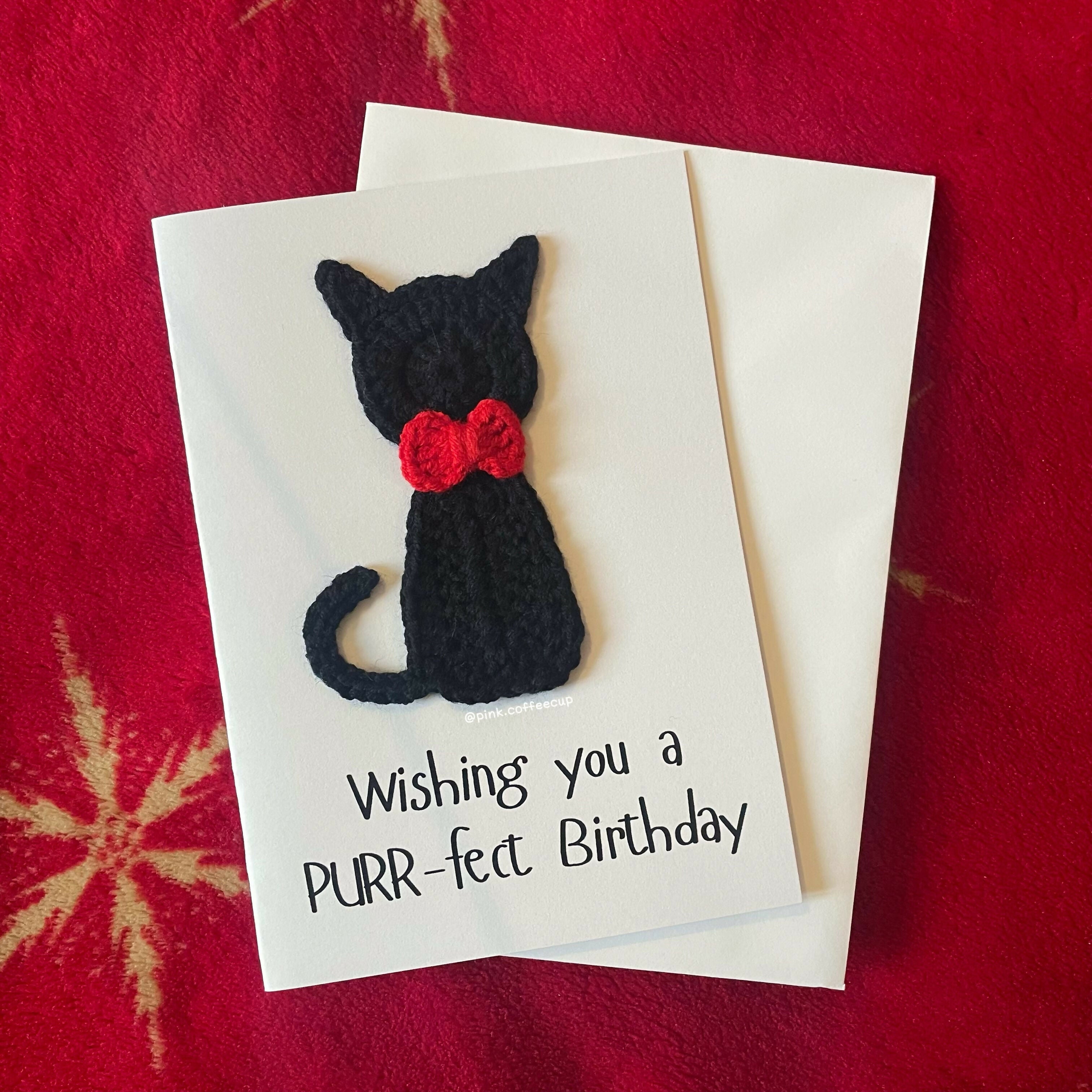 Crochet Handmade Birthday Card - Wishing You a Purrfect Birthday