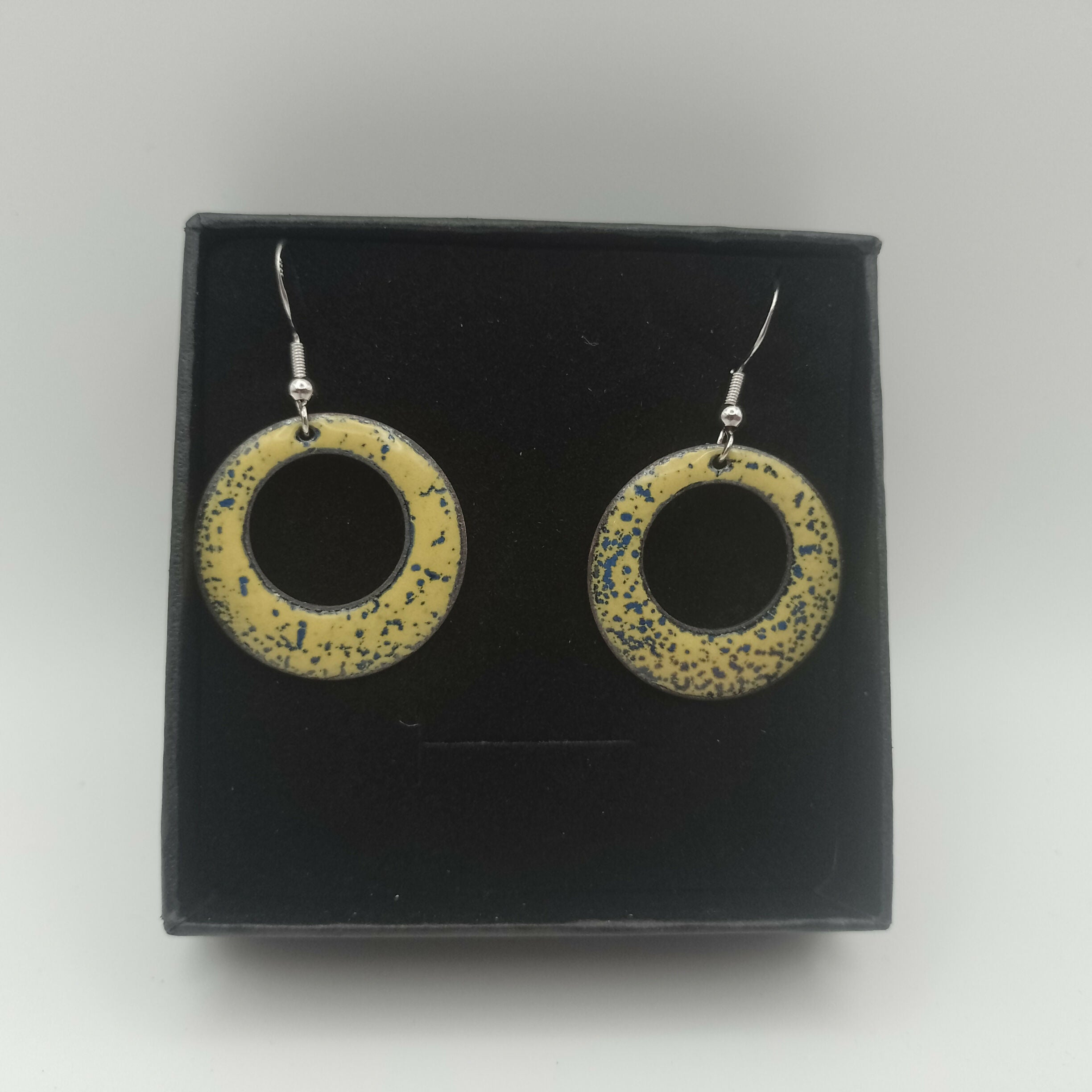 Yellow Enamel Hoop Earrings with Speckles