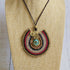 Turquoise Crystal Macramé Necklace; Regal Oval Bohemian Pendant with Gold Spiral Wire-Art