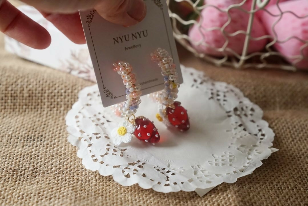 Strawberry Beaded Hoop Earring