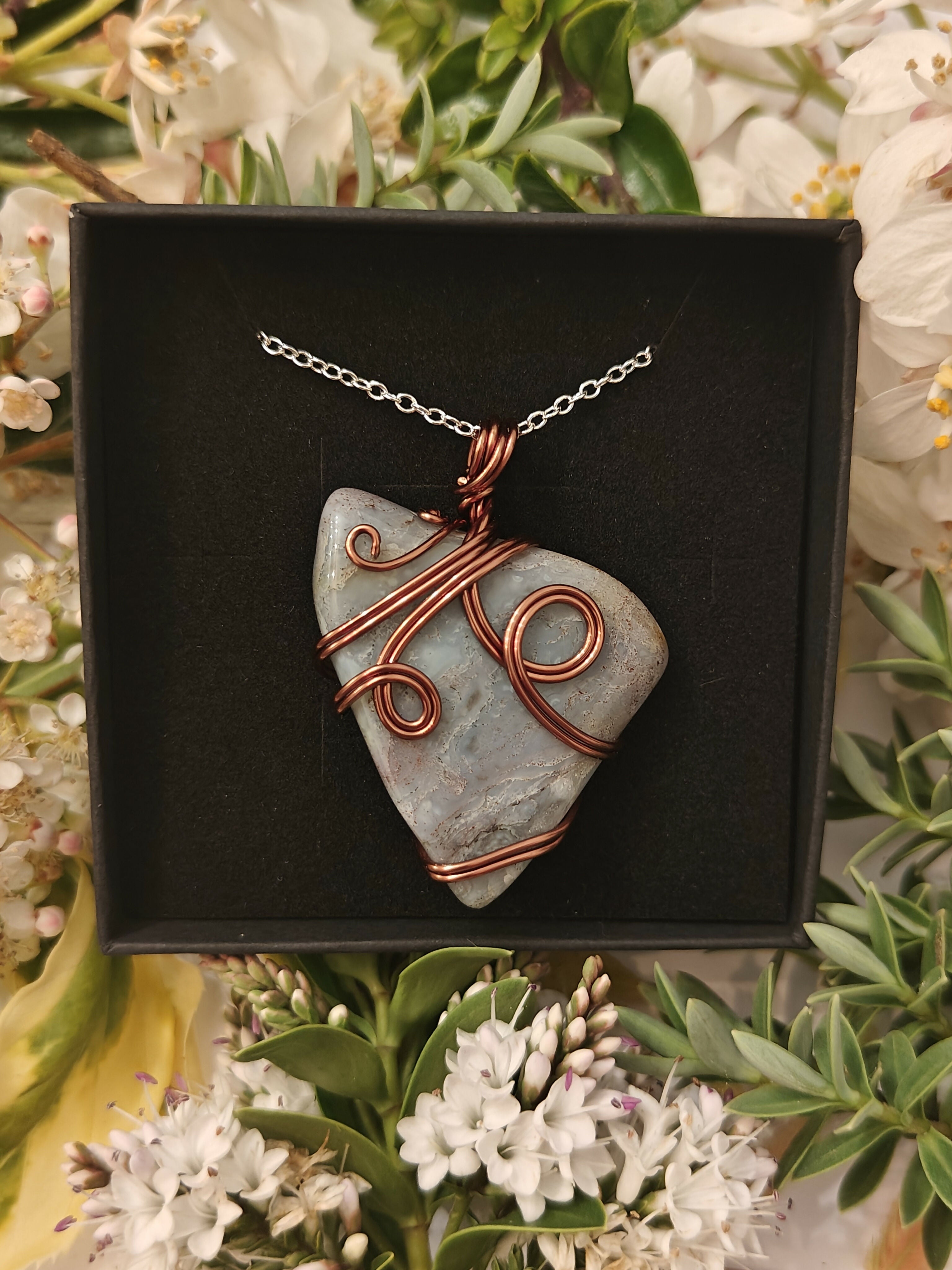 Jasper Wire Wrapped Crystal Necklace on Sterling Silver Chain