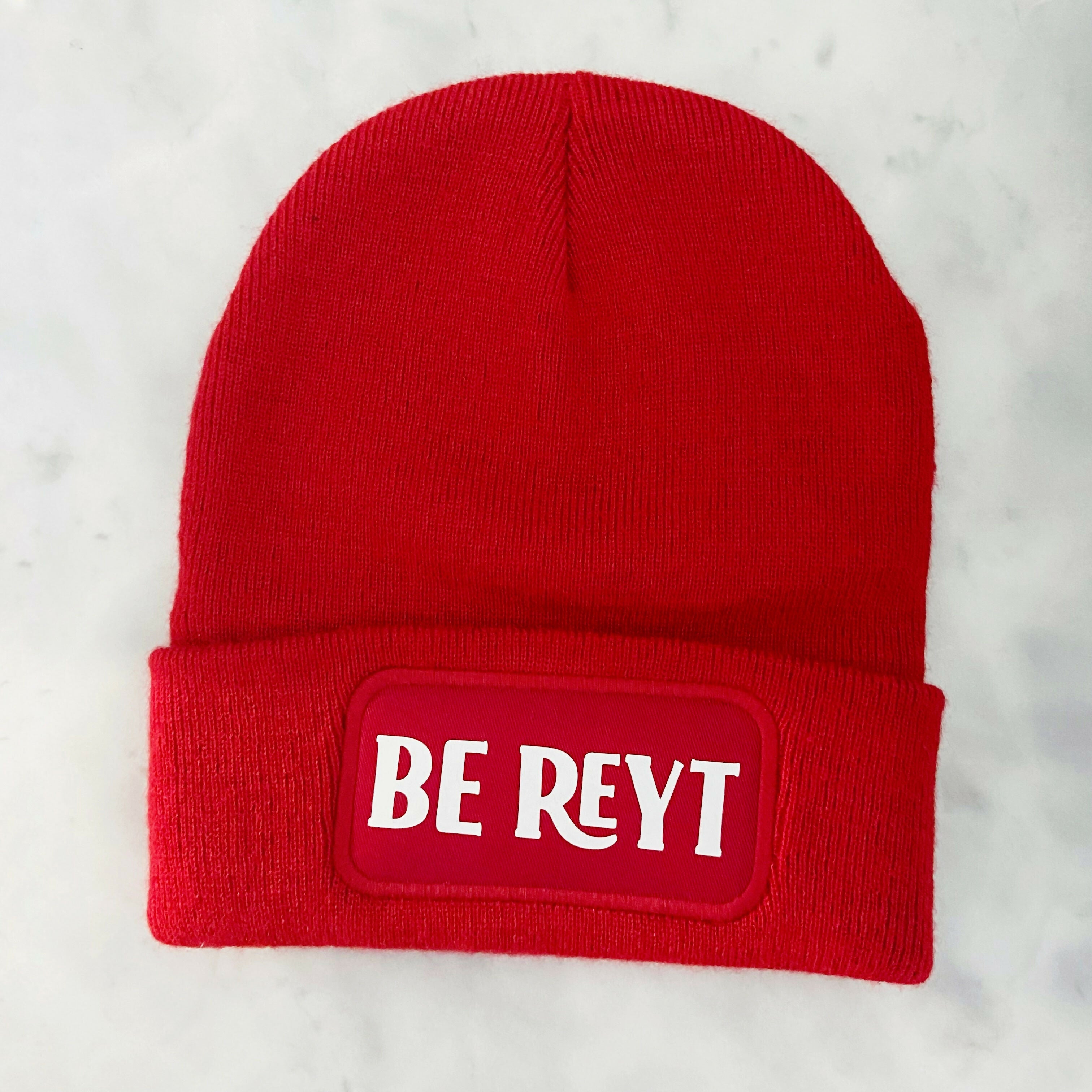 Be Reyt Cuffed Rectangular Patch Beanie Hat