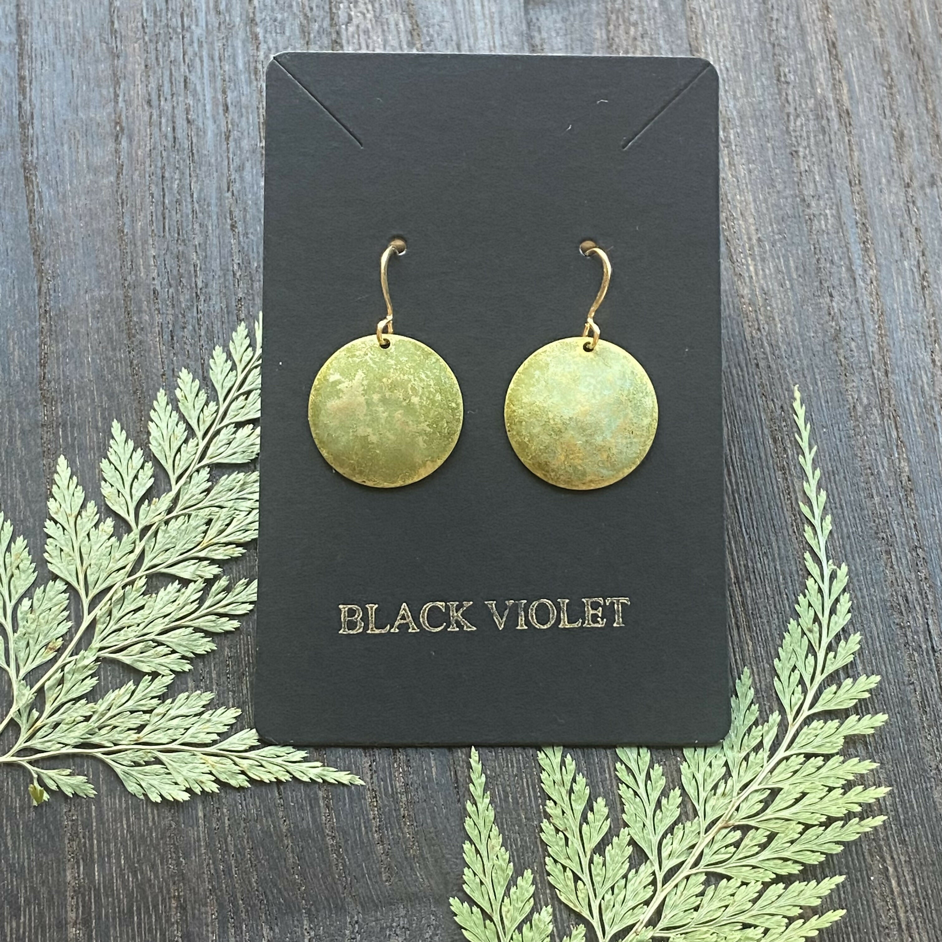 GREEN PATINA BRASS MOON EARRINGS
