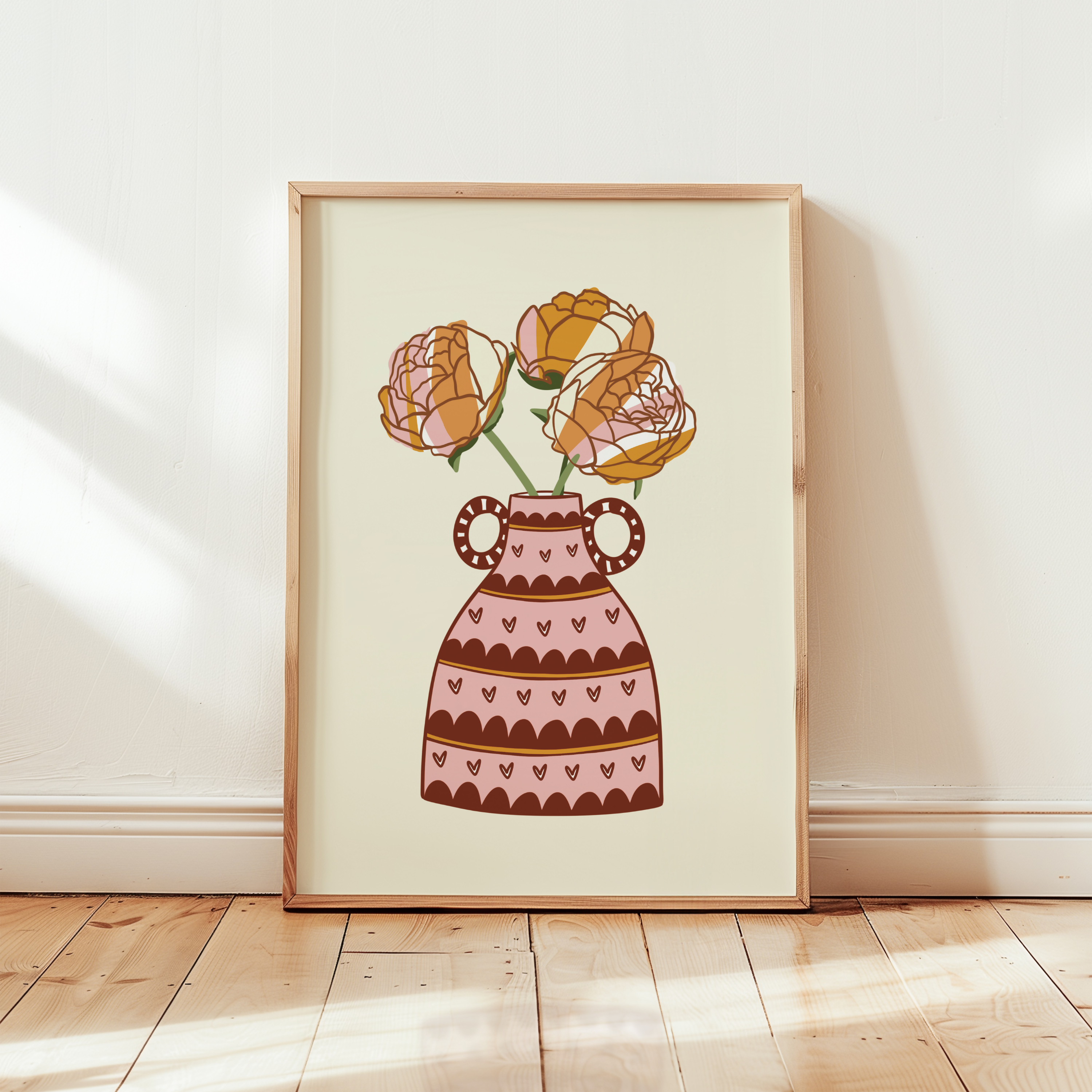 Peonies Vase Print in Brown