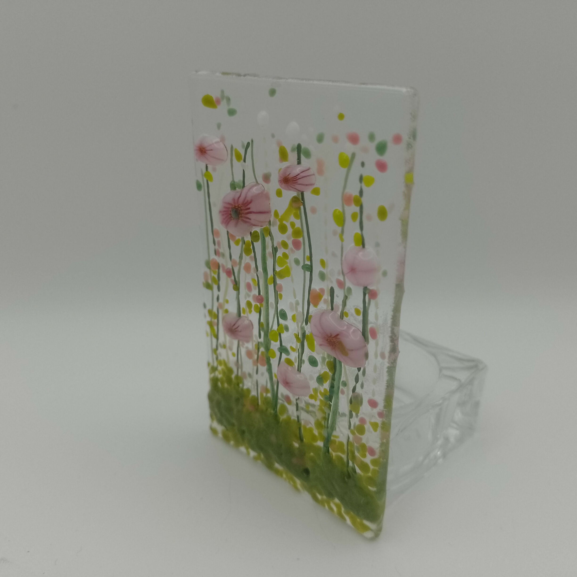 Fused Glass Pink Flower Tealight