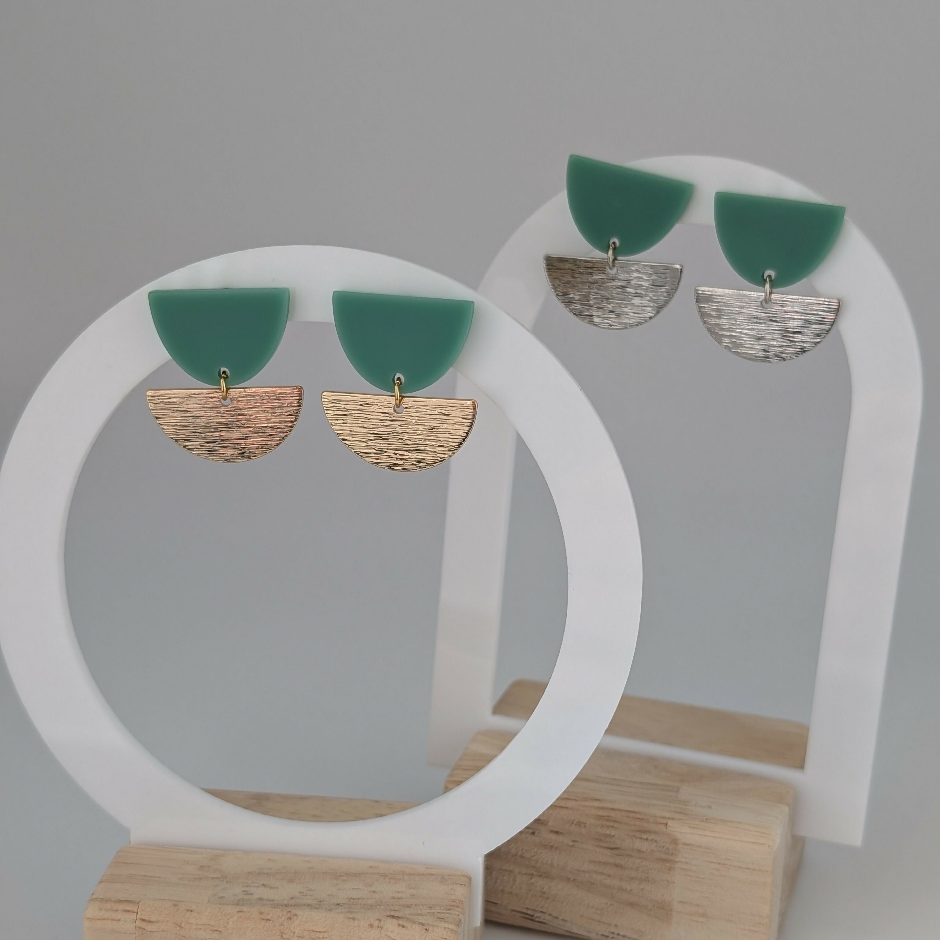 Mint Green Tulip Geometric Earrings in Gold or Silver