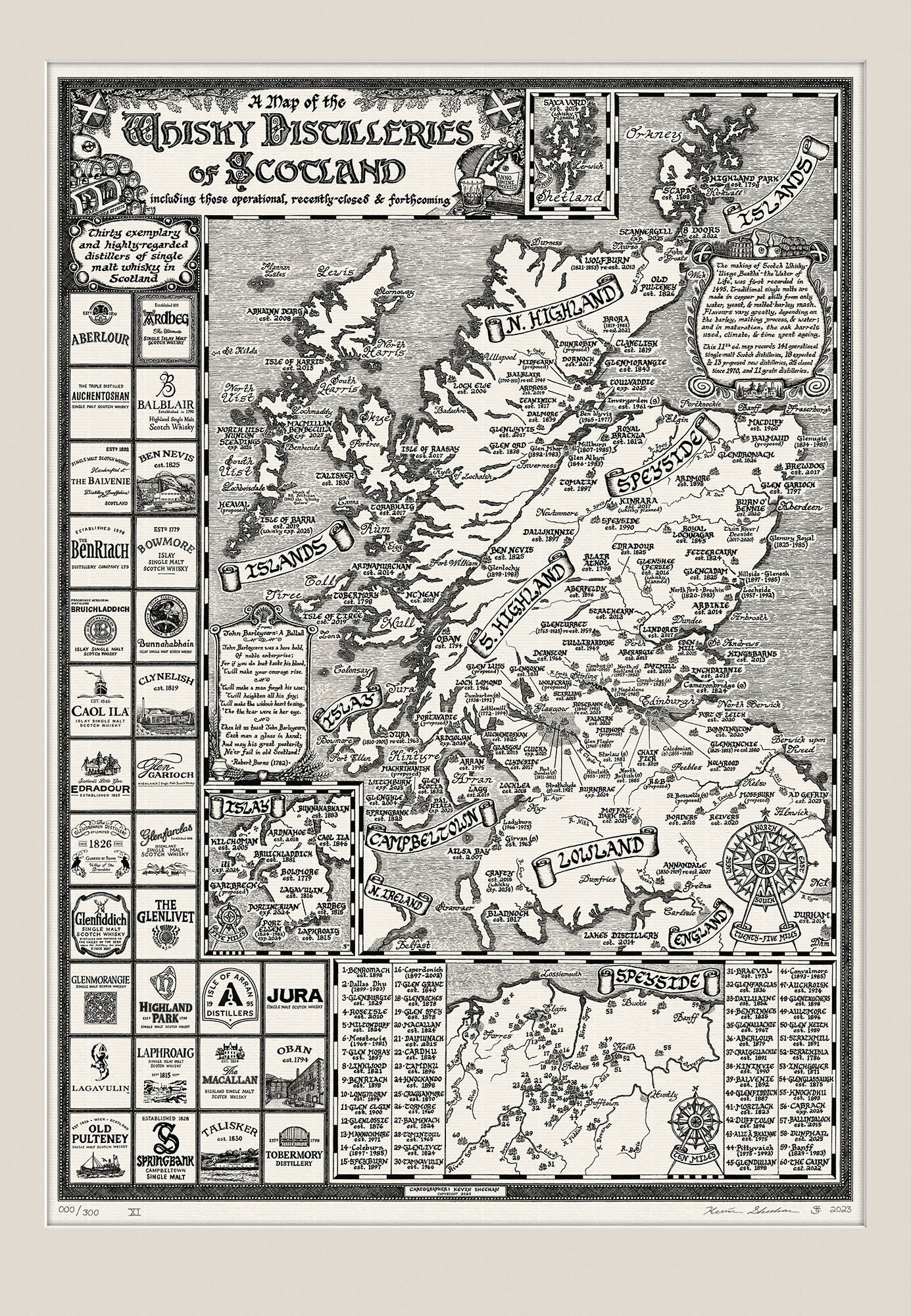 Scotland Whisky Map Hand Drawn Fine Art Print