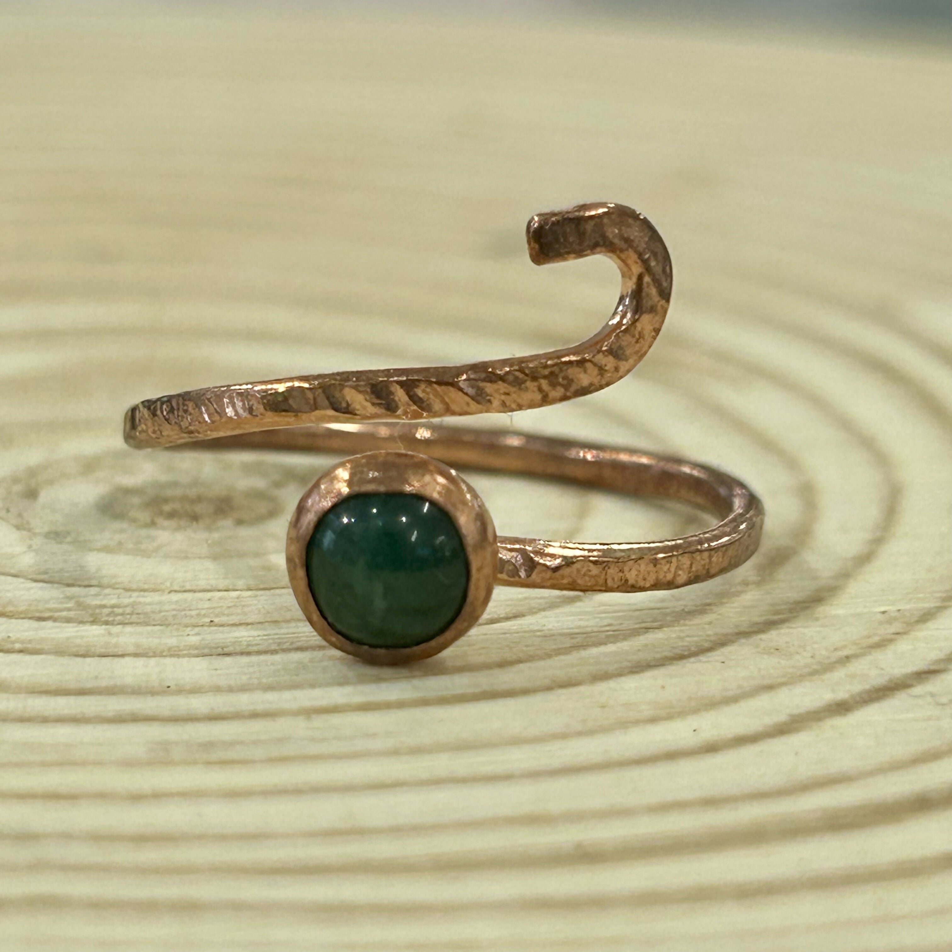 Handmade Adjustable Copper Moss Agate Ring Size R