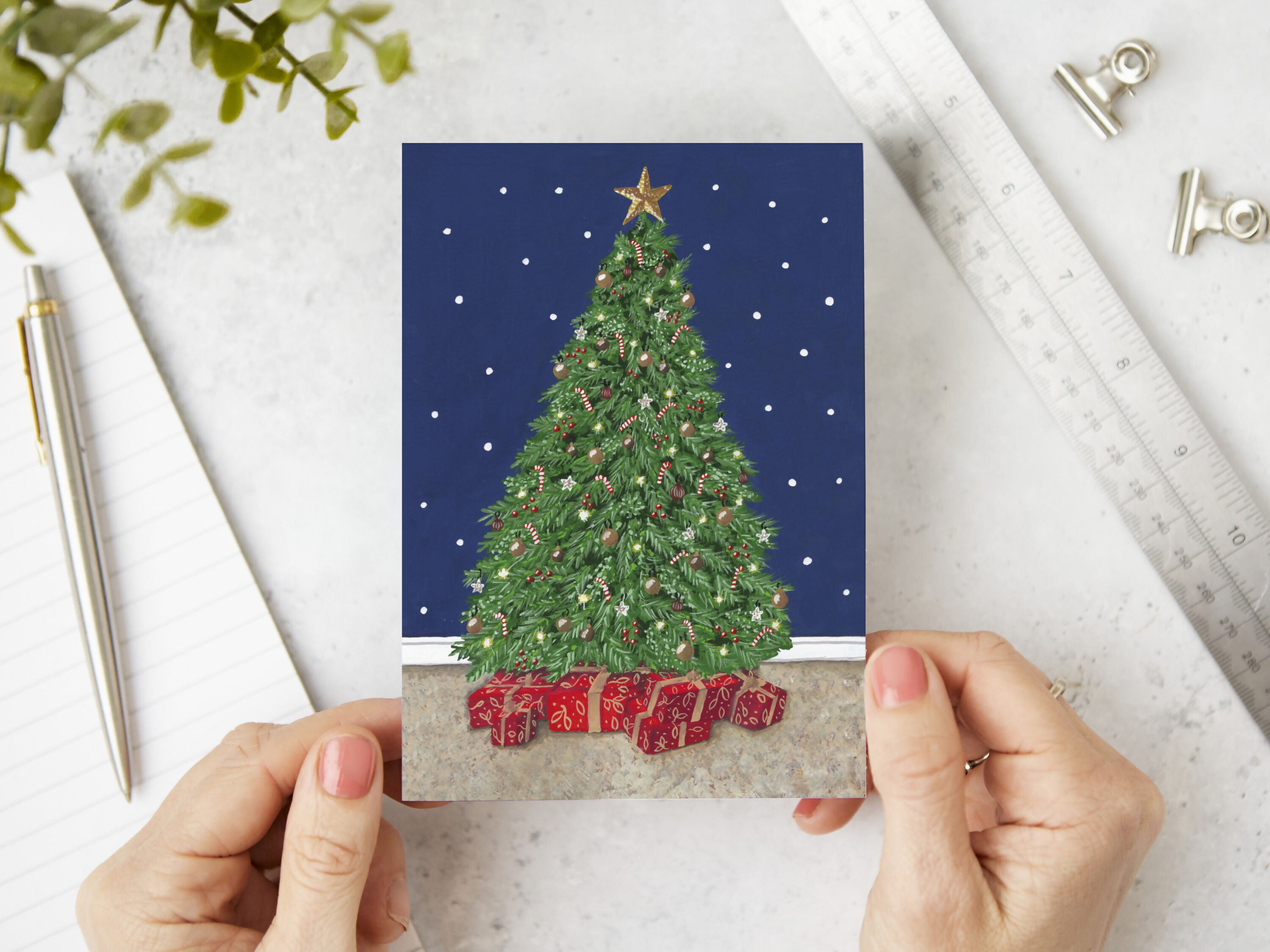 Blue Christmas Tree Traditional Christmas Card A6