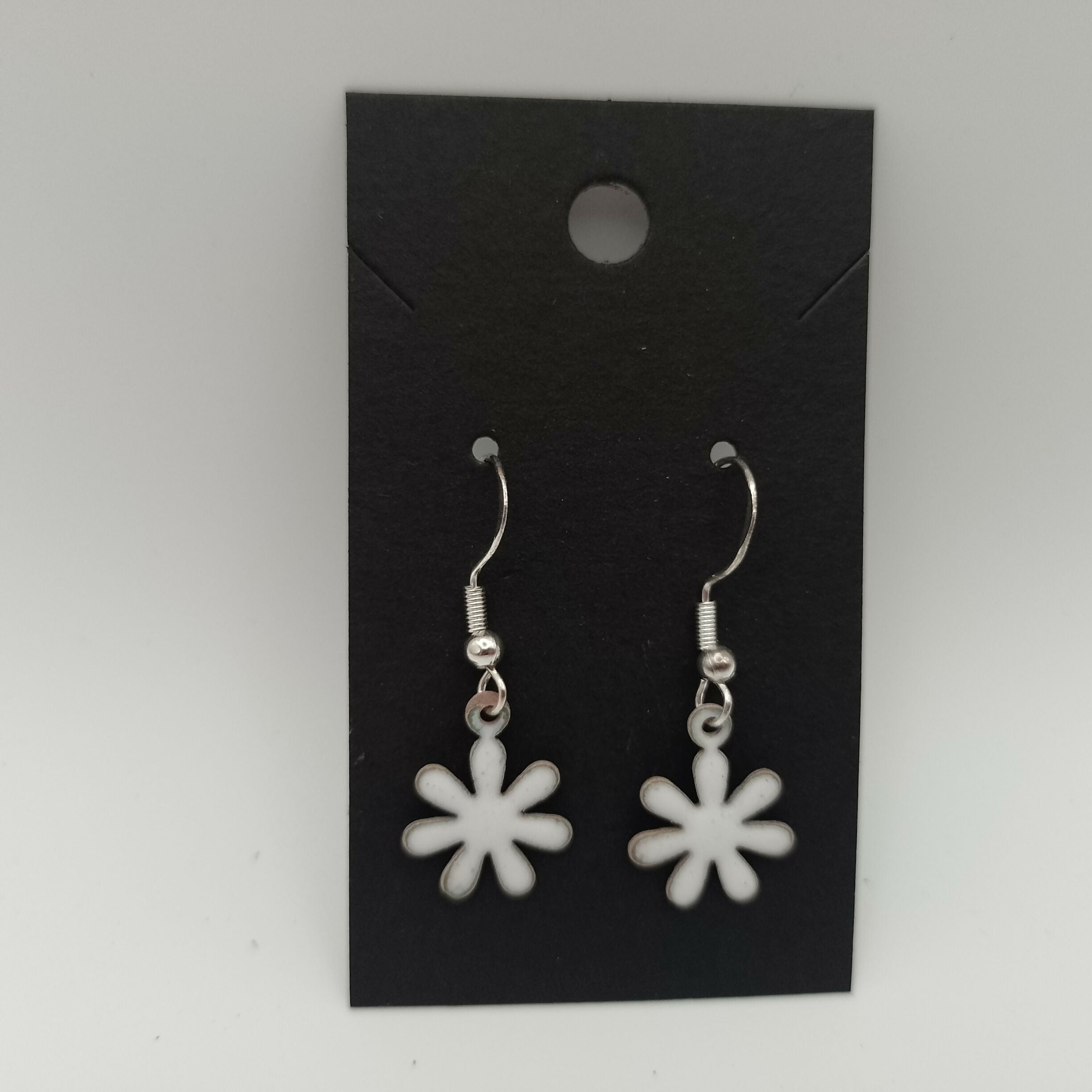 White Flower Enamel Earrings