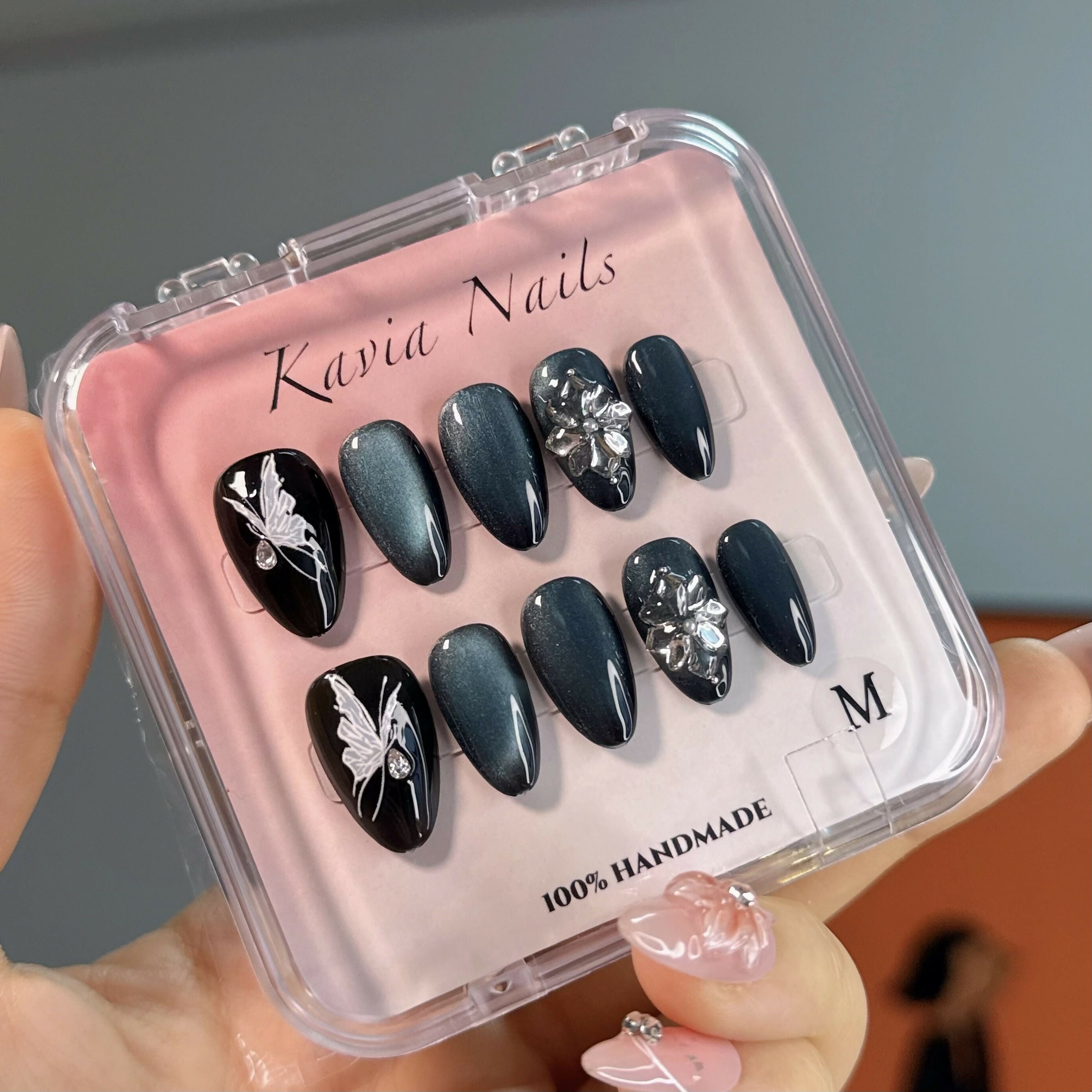 Snowflake Butterfly (Blue) - Handmade press-on nails