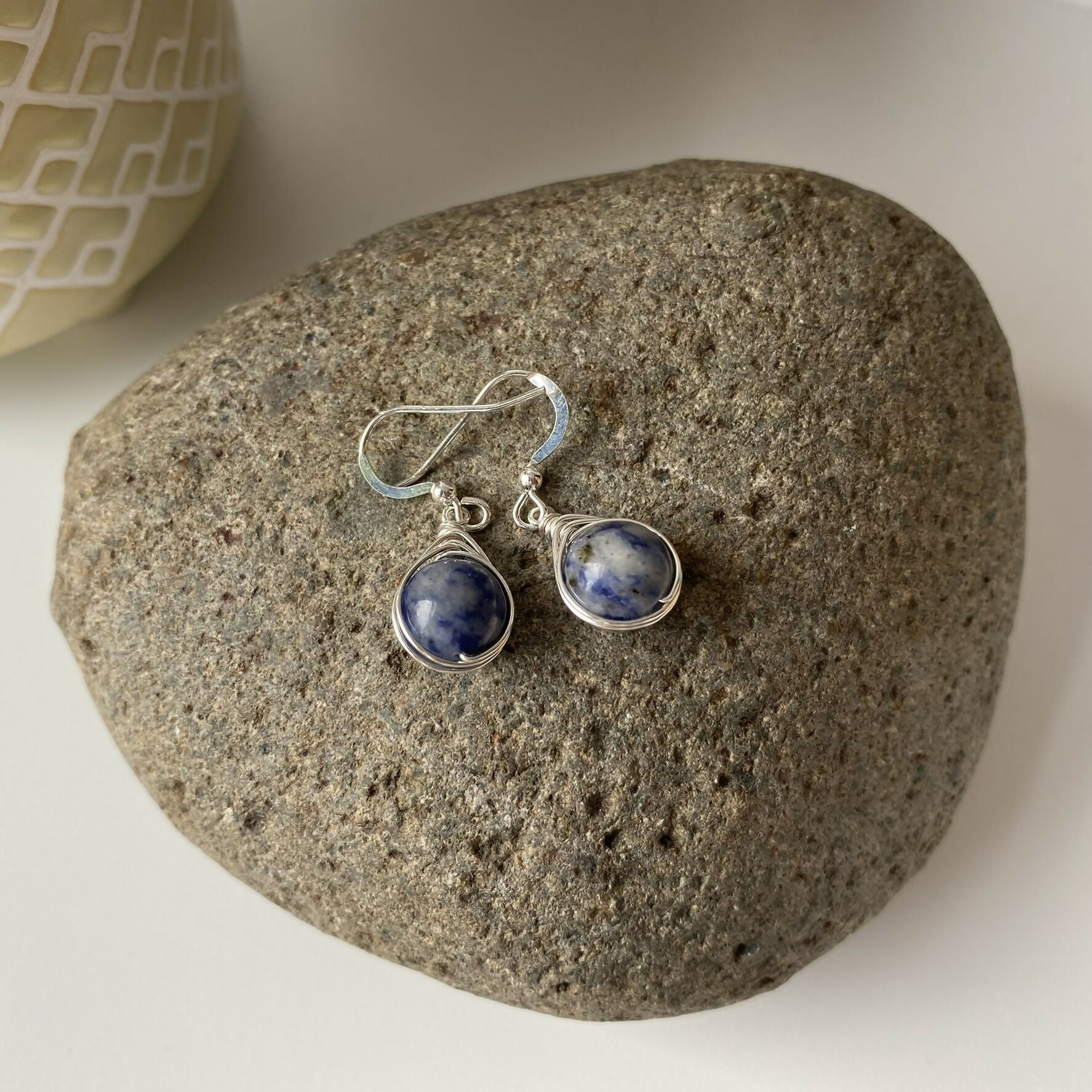 Sodalite Drop Earrings, Sterling Silver