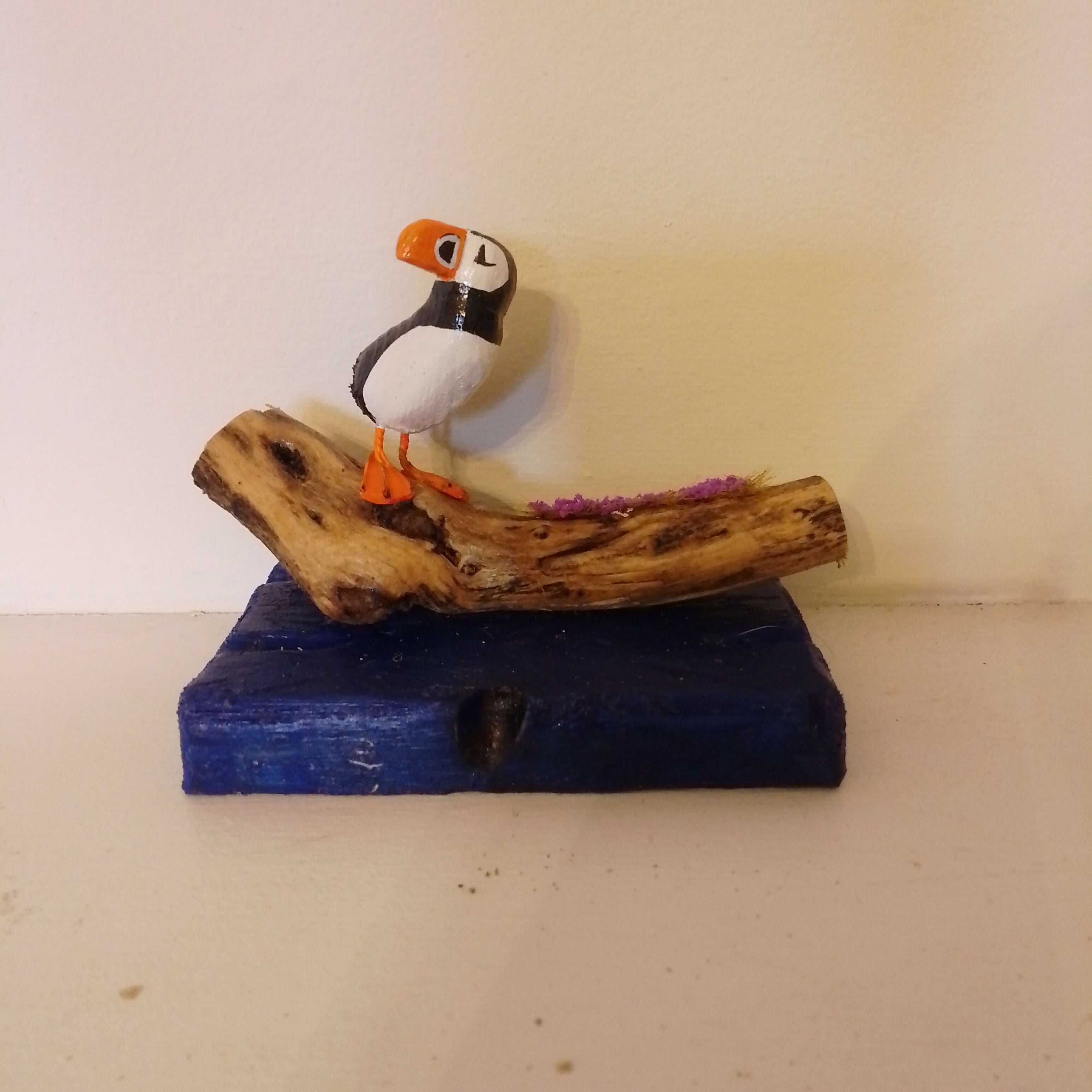 Single Puffin with Legs, Blue Base