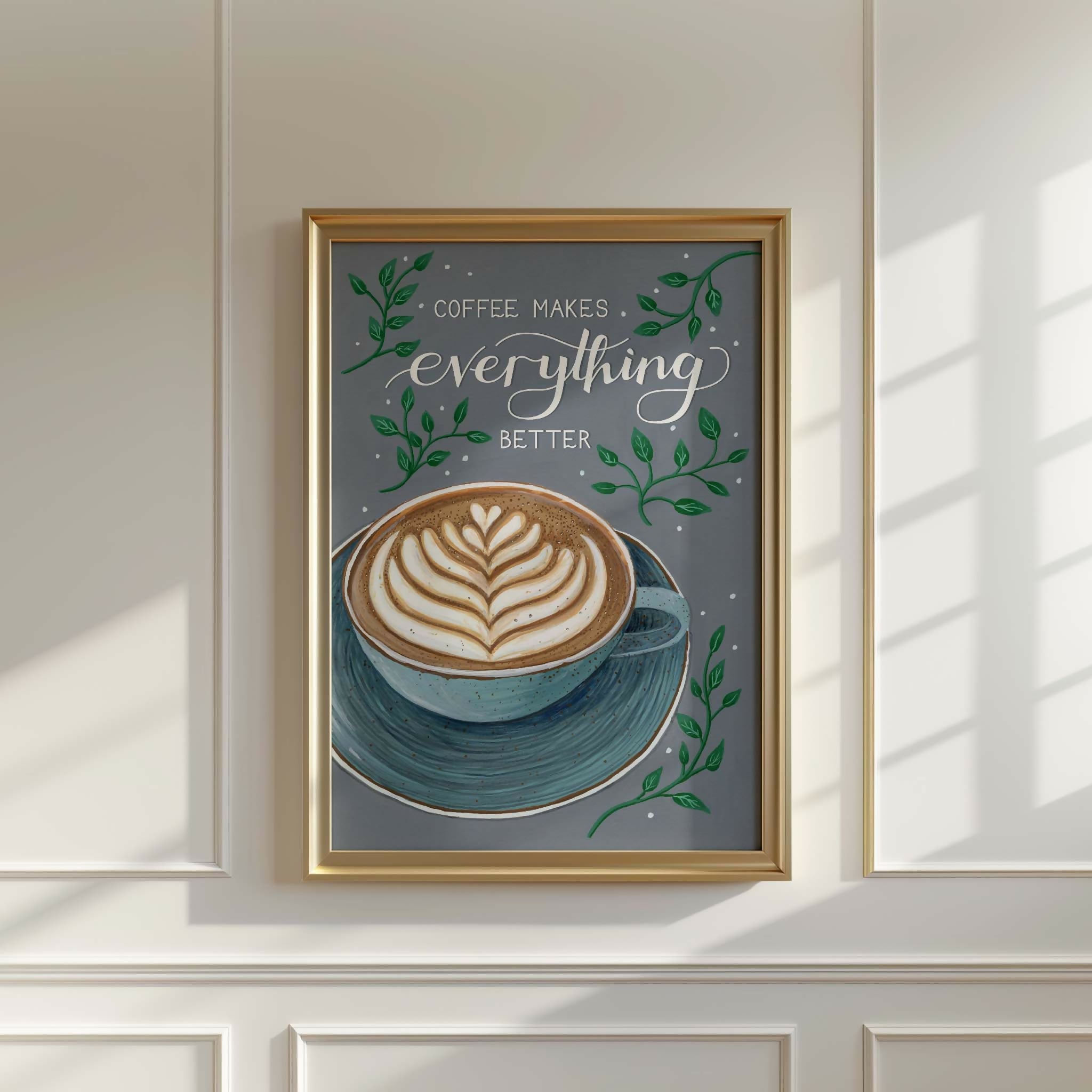 Coffee Cup Art Print Grey A4