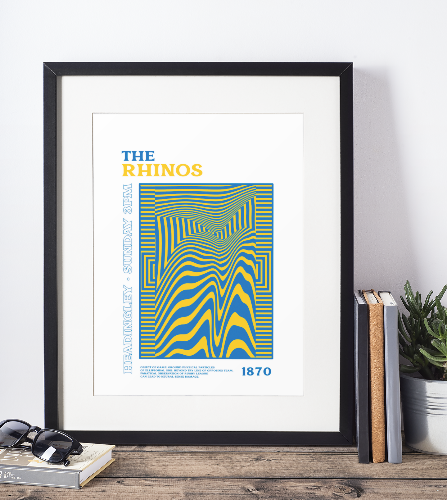 Leeds Rhinos Art Print PSYCHEDELIC Design in White