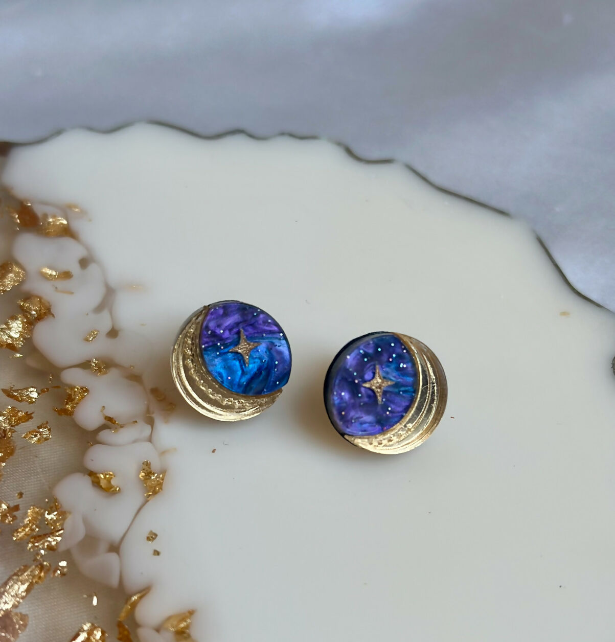 Crescent Moon and Star Disc Studs