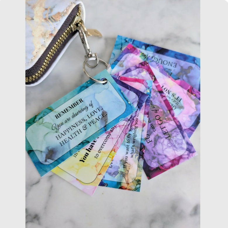 Affirmation Cards Keyring, Marble Alcohol Ink Art