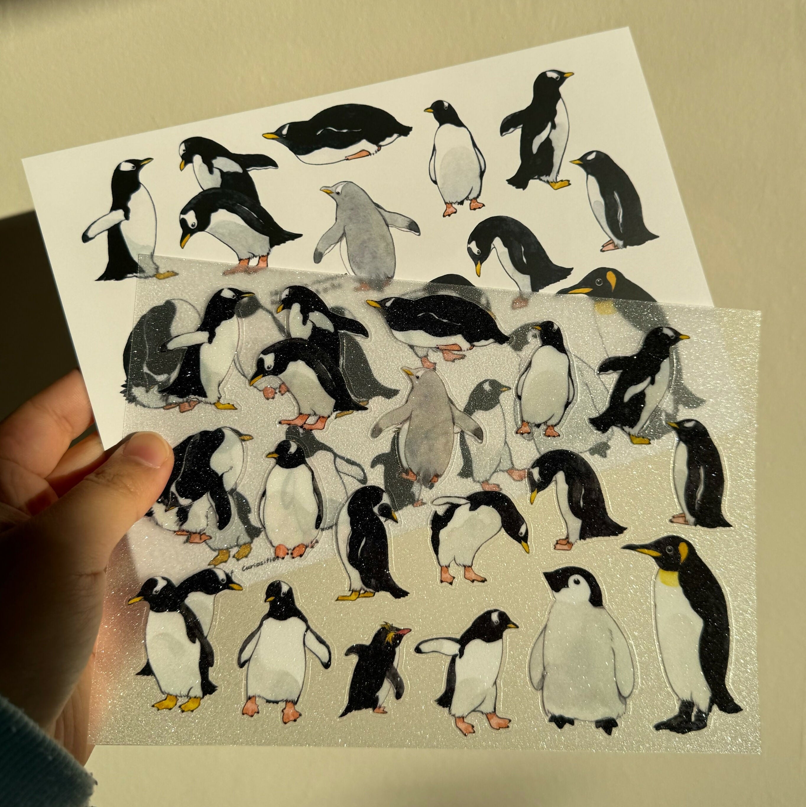 A5 Gentoo Penguin Glitter Sticker Sheet & Art Print