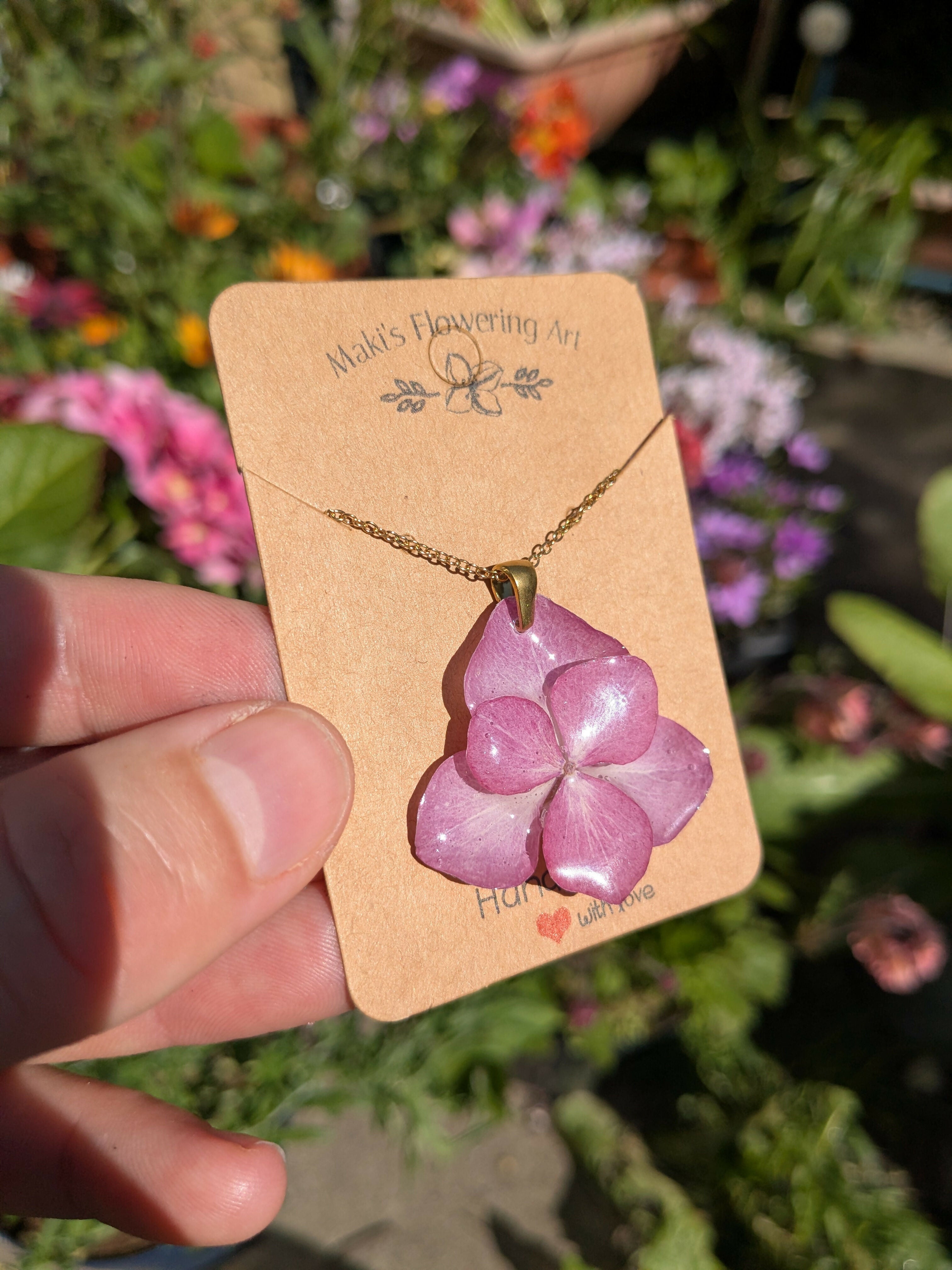 REAL PINK HYDRANGEA NECKLACE