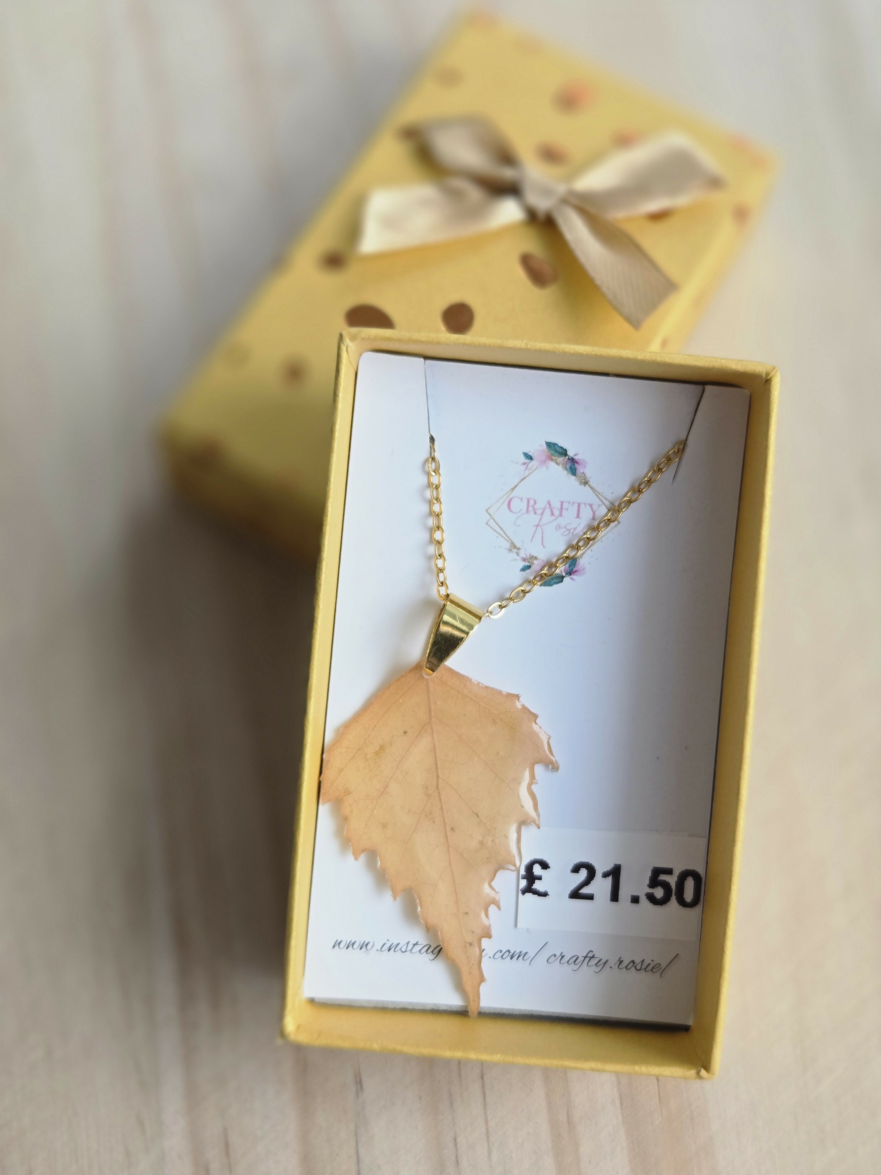 Stainless Steel Real Dried Leaf Necklace