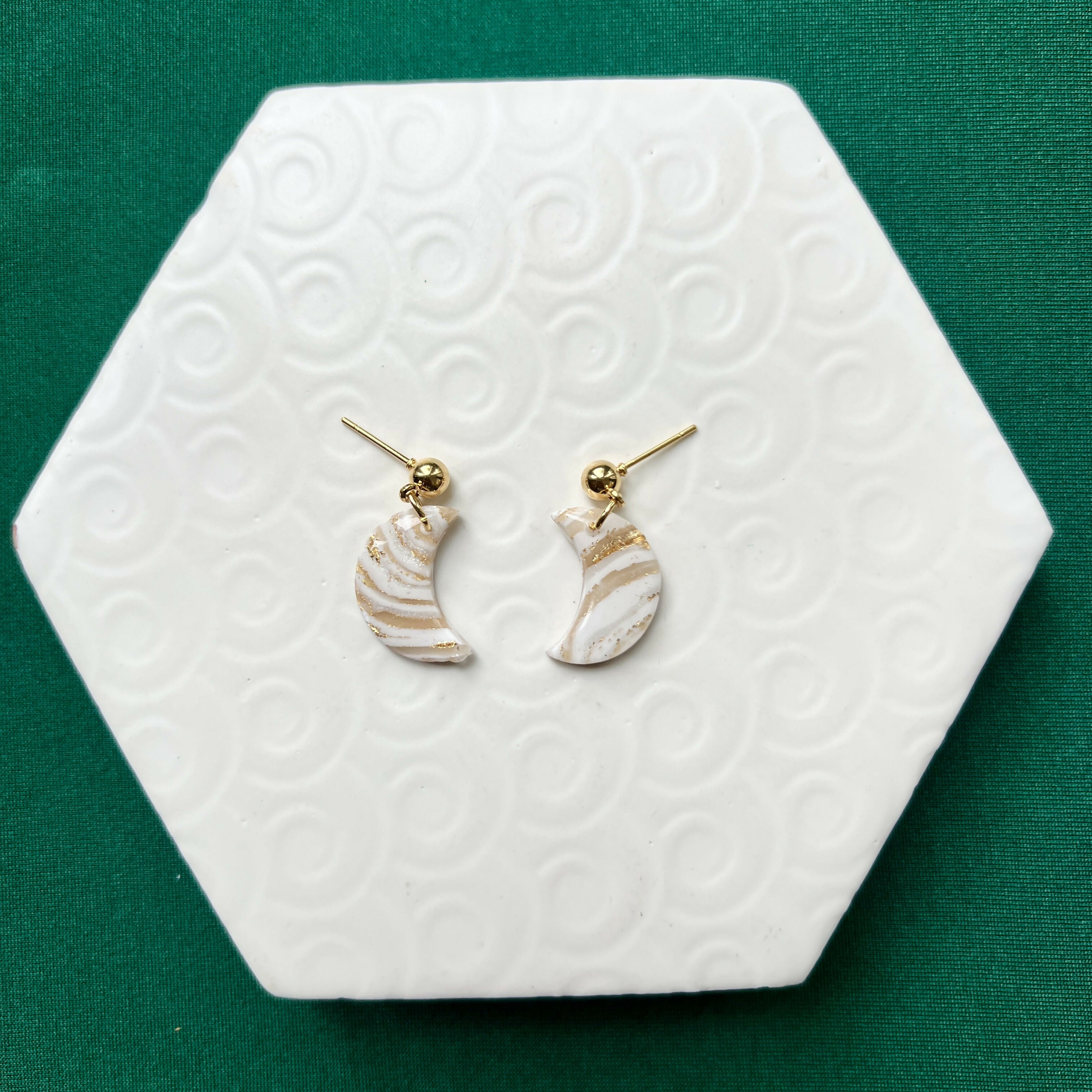 Elsa White Marble Effect Polymer Clay Moon Drop Earrings