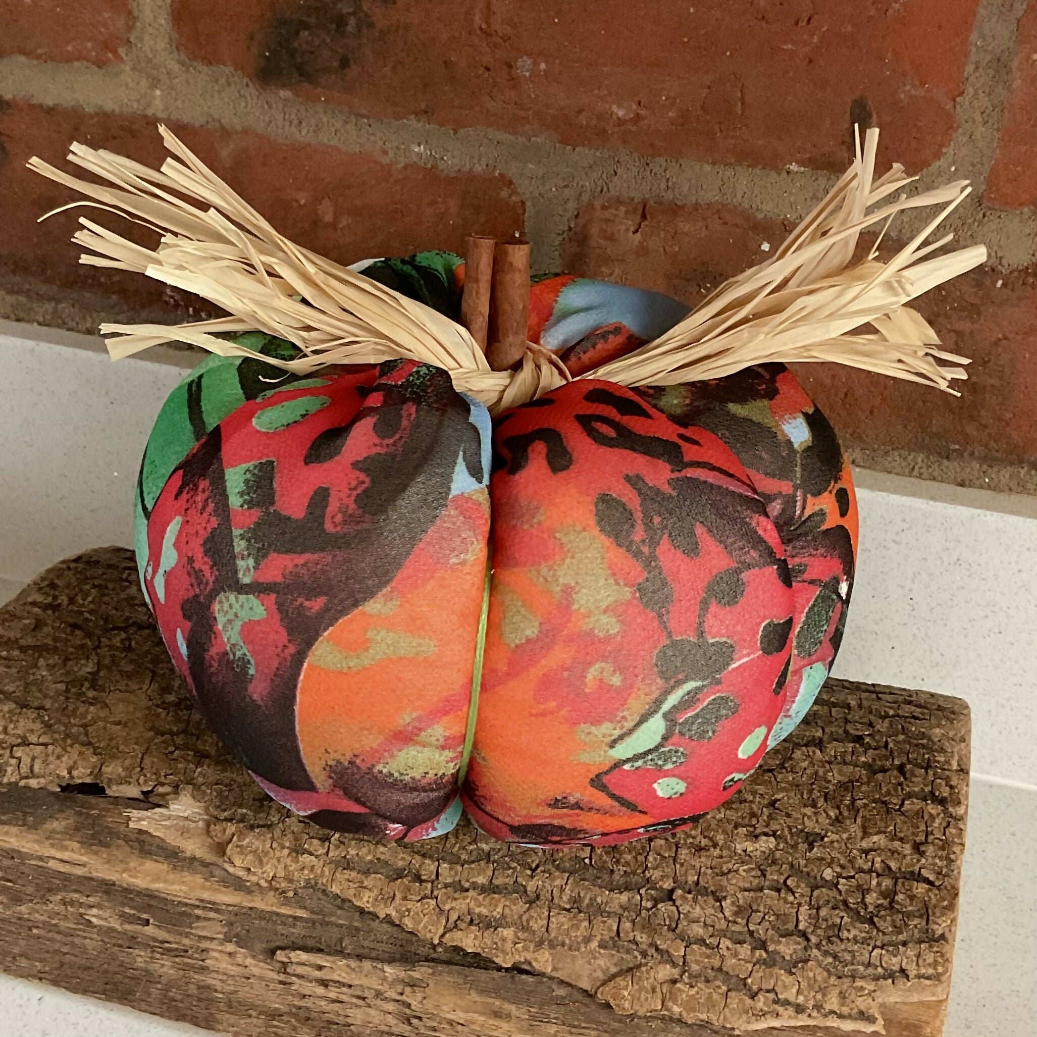 Large Up-Cycled Fabric Pumpkin Decoration, Unique Handmade Halloween Ornament, Colourful Autumn Table Dispaly