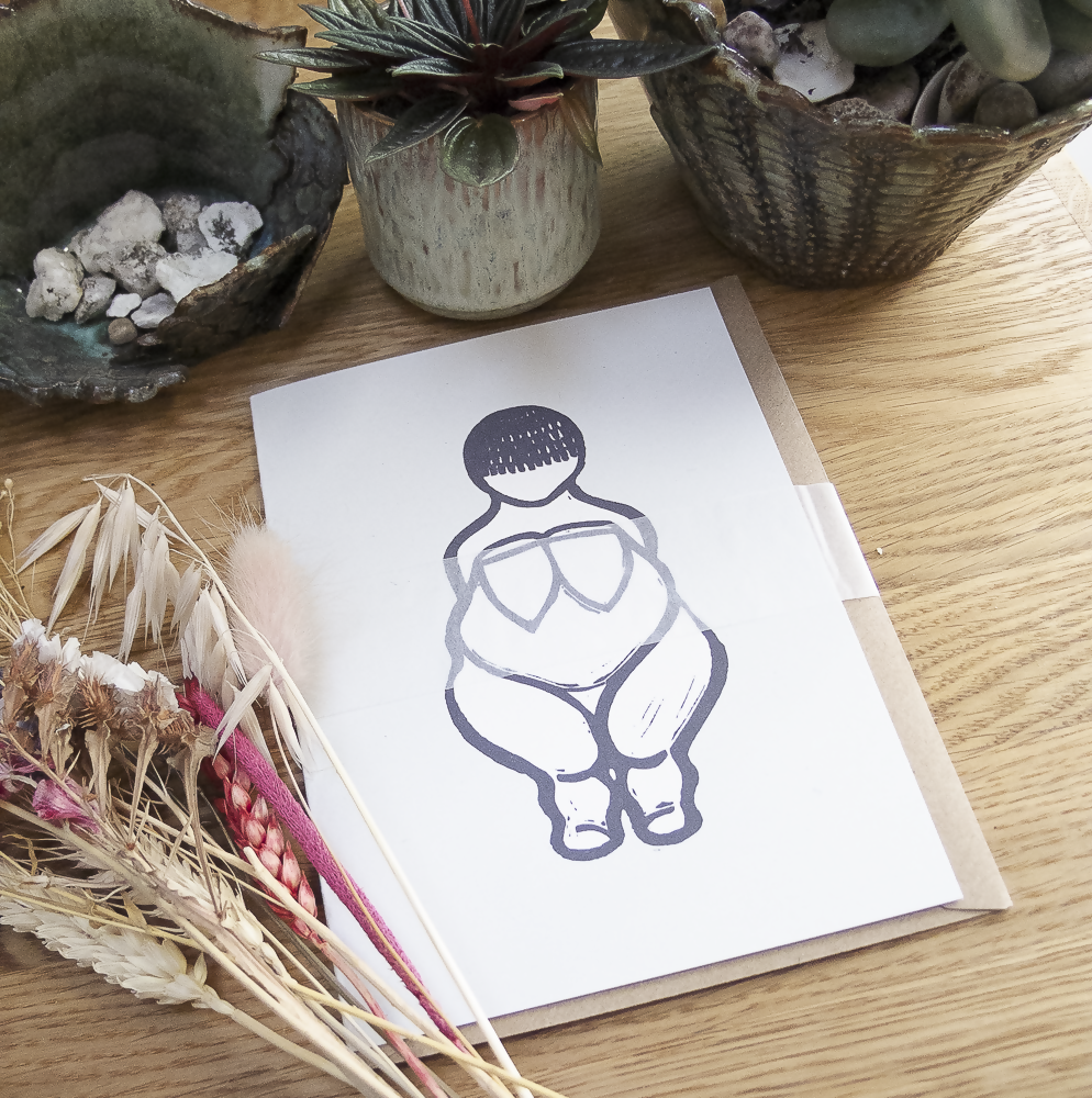 VENUS OF WILLENDORF LINOCUT GREETING CARD