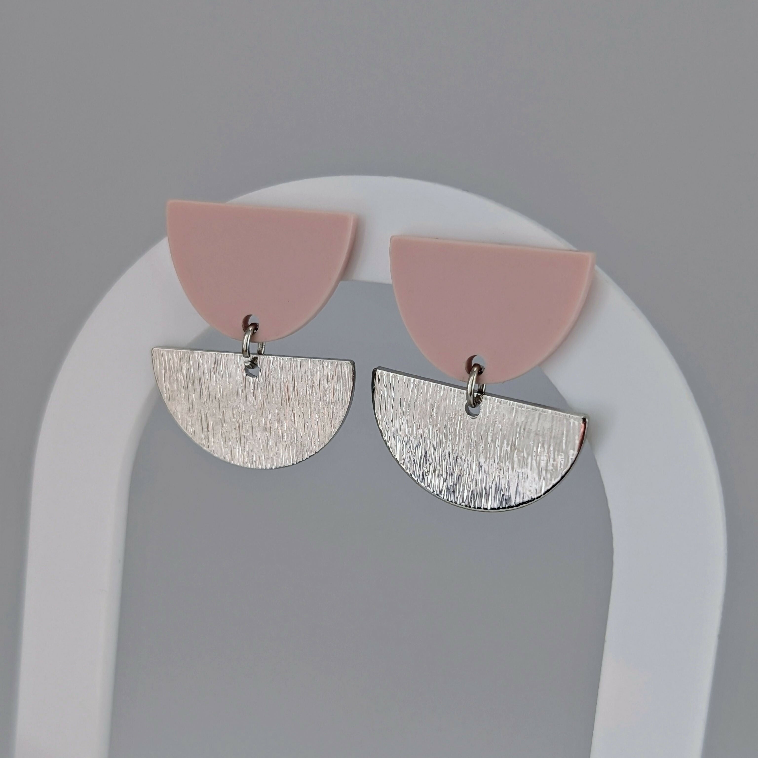 Pale Pink Tulip Geometric Earrings in Gold or Silver