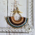 Asian Temple Earrings; Golden Brown Macrame Cord, Gold Hammered Brass Wire Spiral Statement Earrings