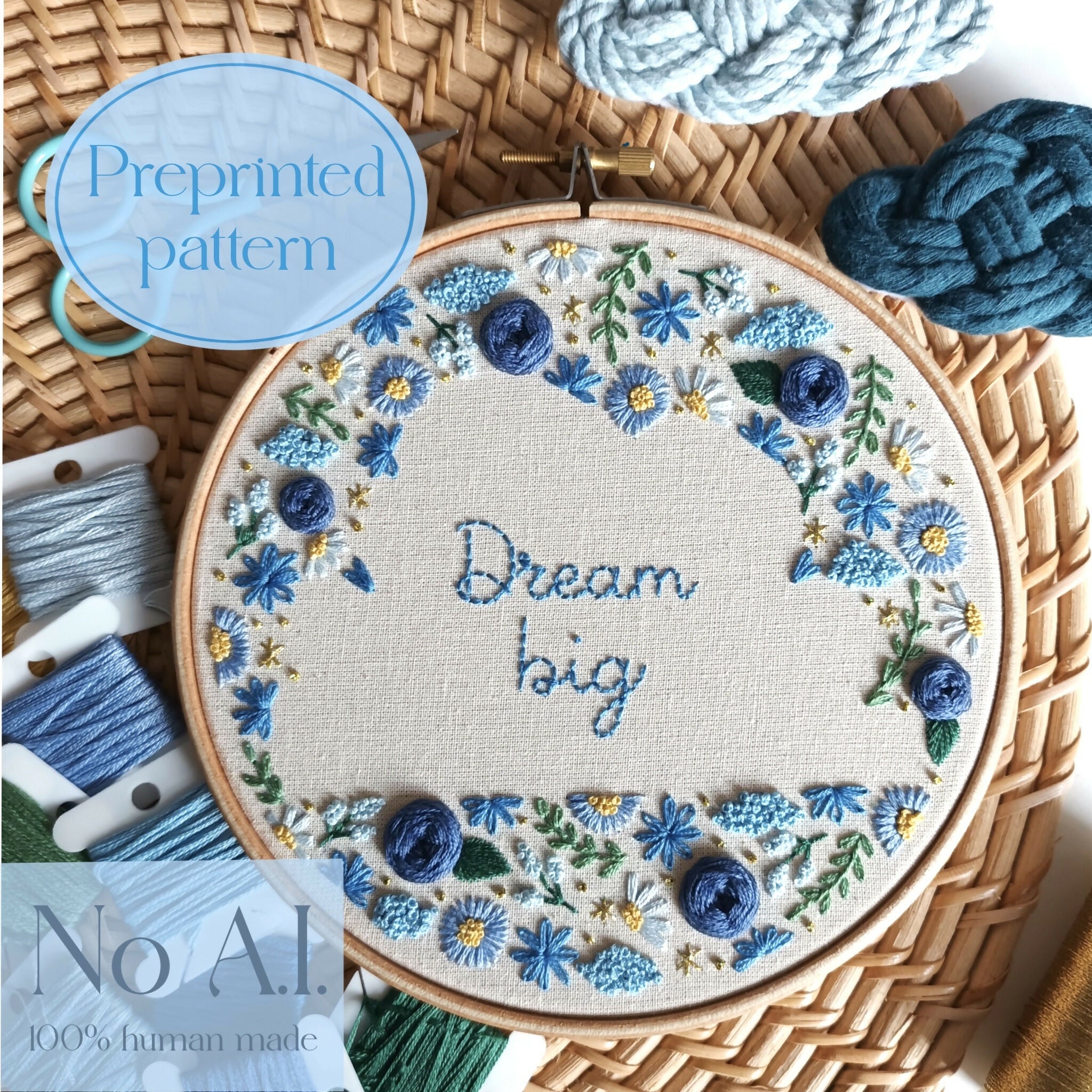 Preprinted embroidery pattern for beginners - Dream big