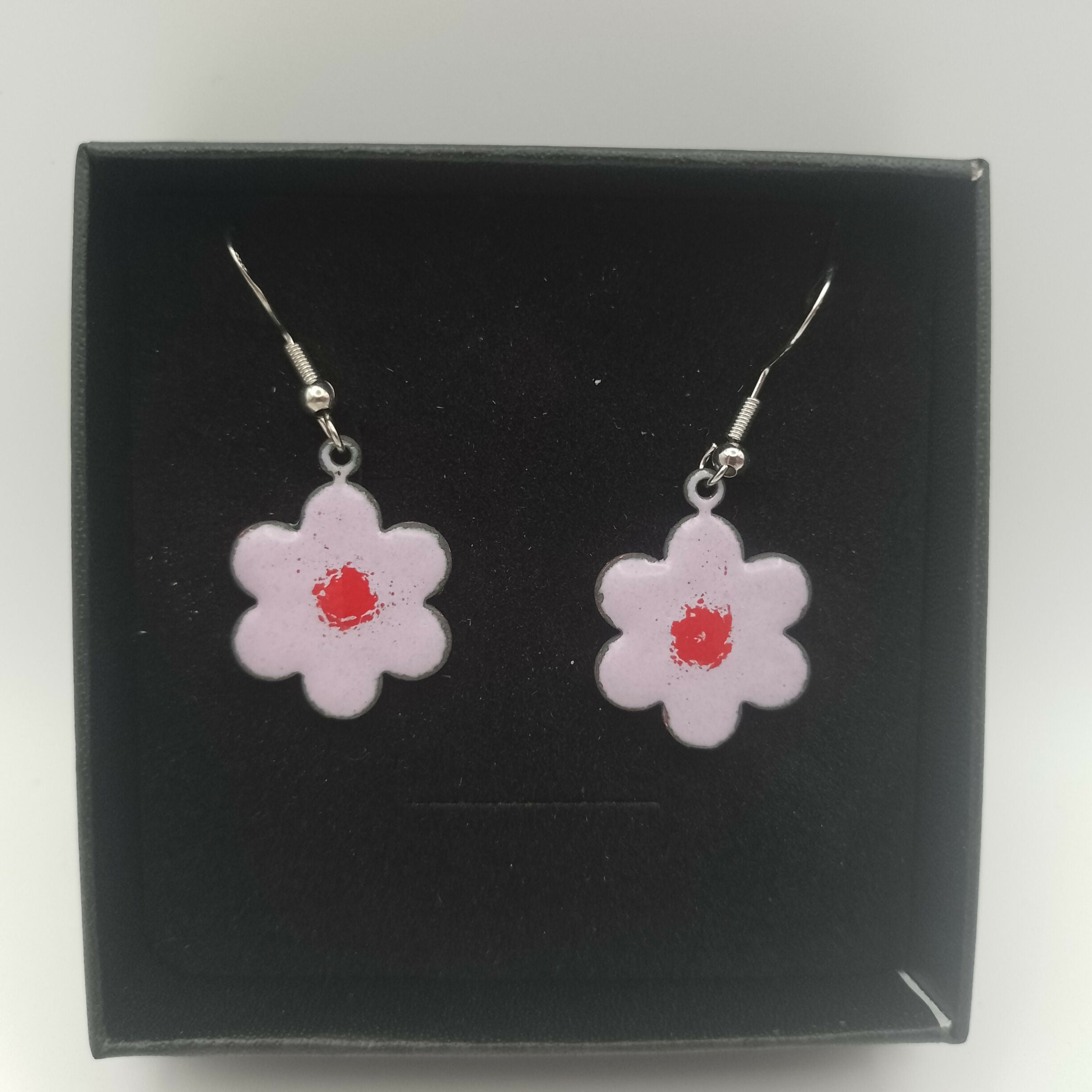Pink Enamel Flower Earrings